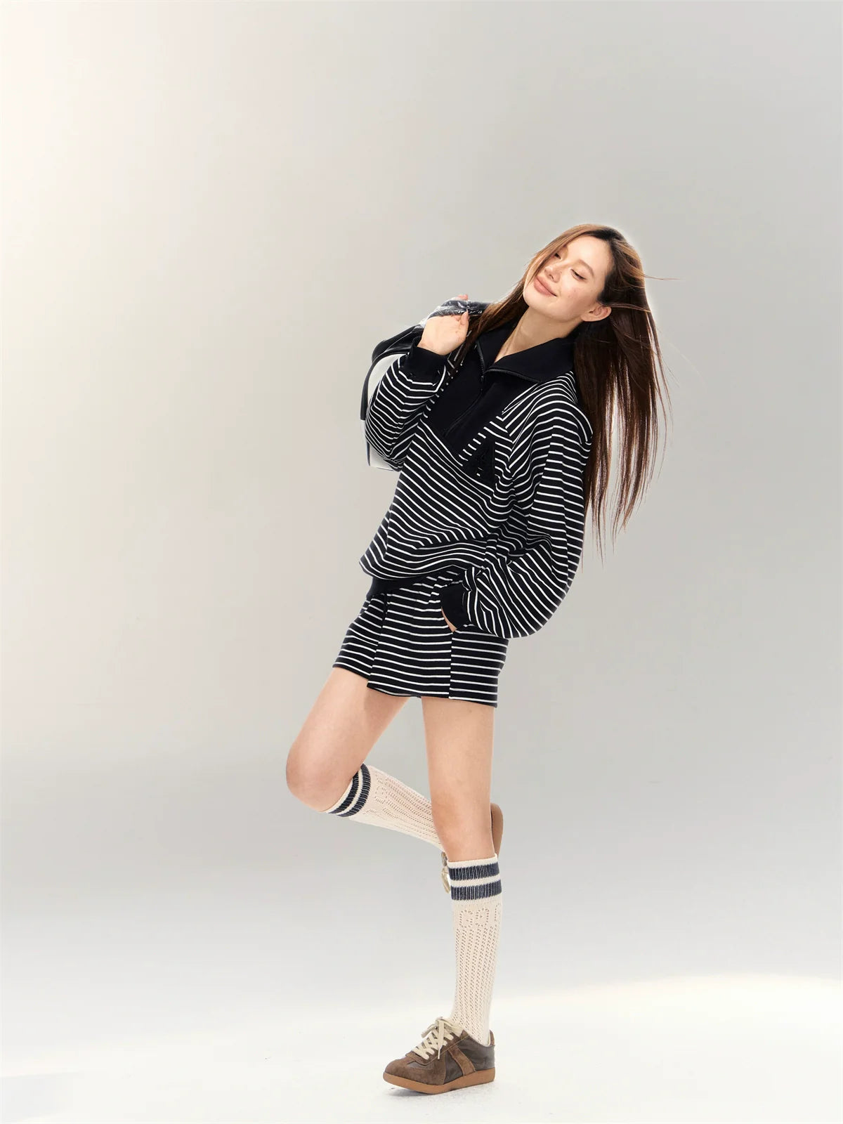 Striped Embroidered Sweatshirt & Shorts Set