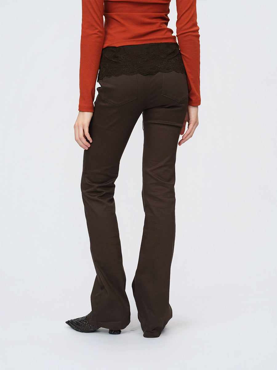 Brown Lace Panel Pants