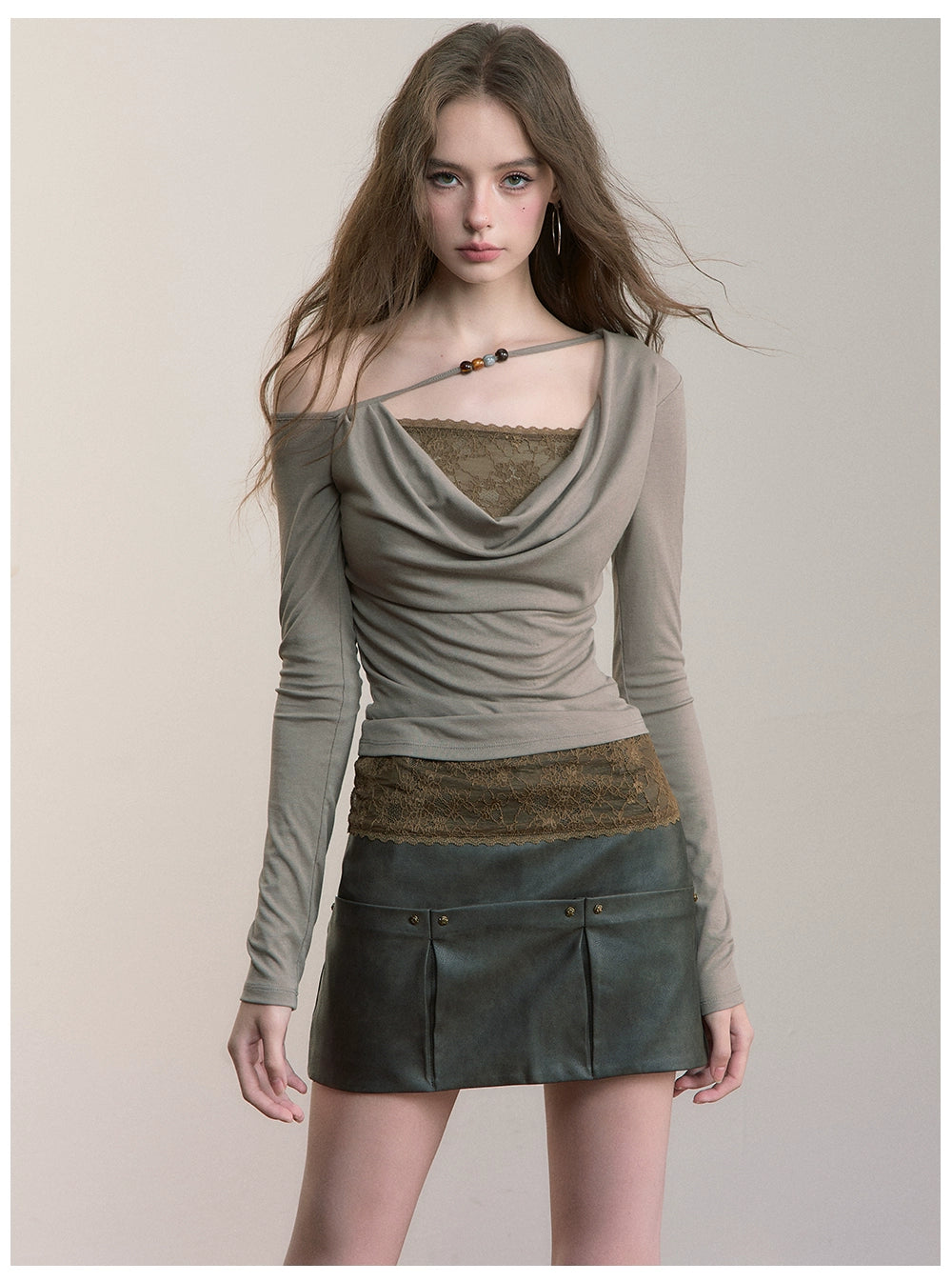 Asymmetric Beaded Drape T-shirt