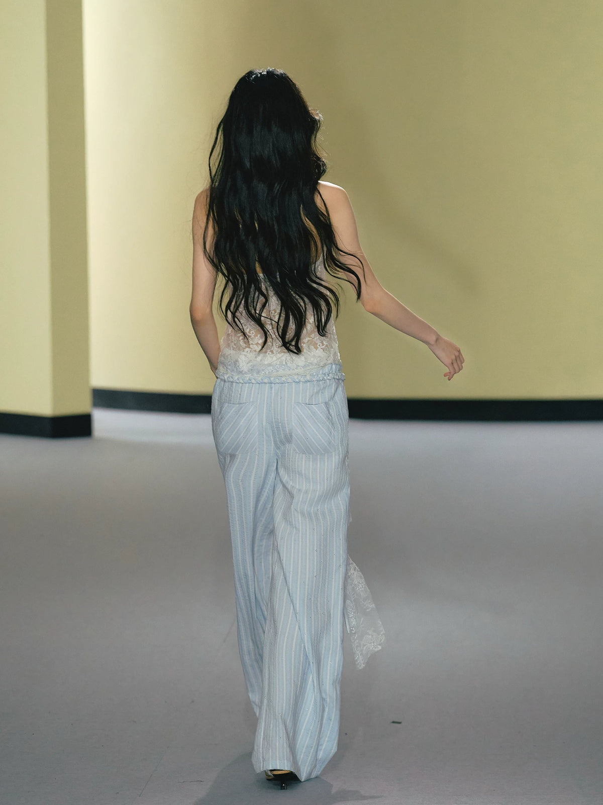 Waist Rope Striped Wide-Leg Pants