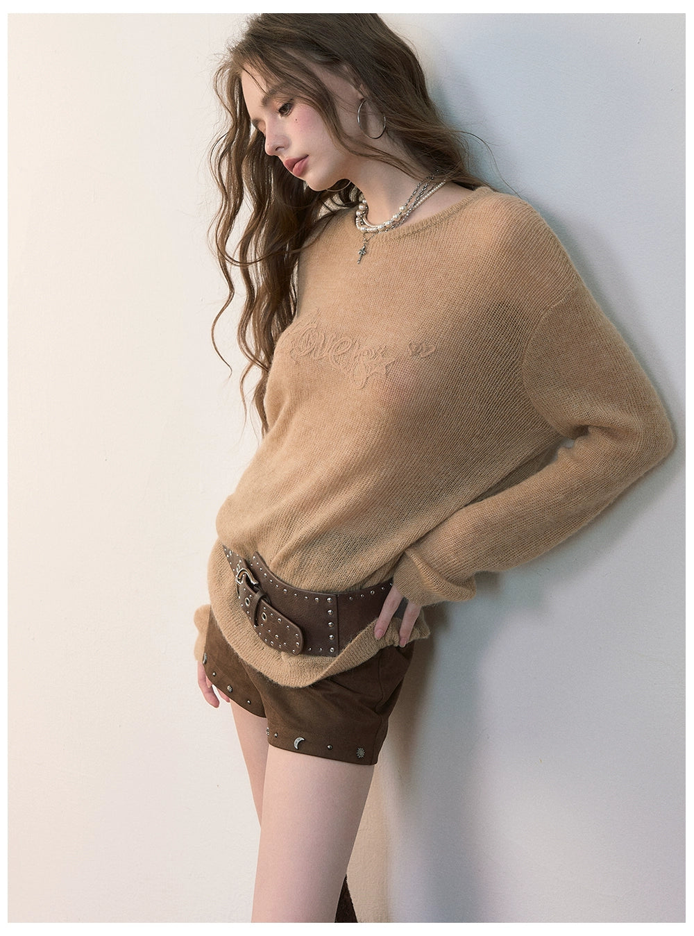 Embroidered Loose Knit Crewneck Pullover