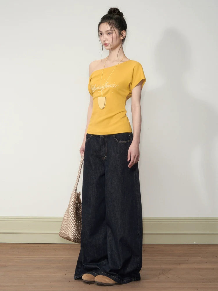 Original-Color Loose Wide-Leg Jeans