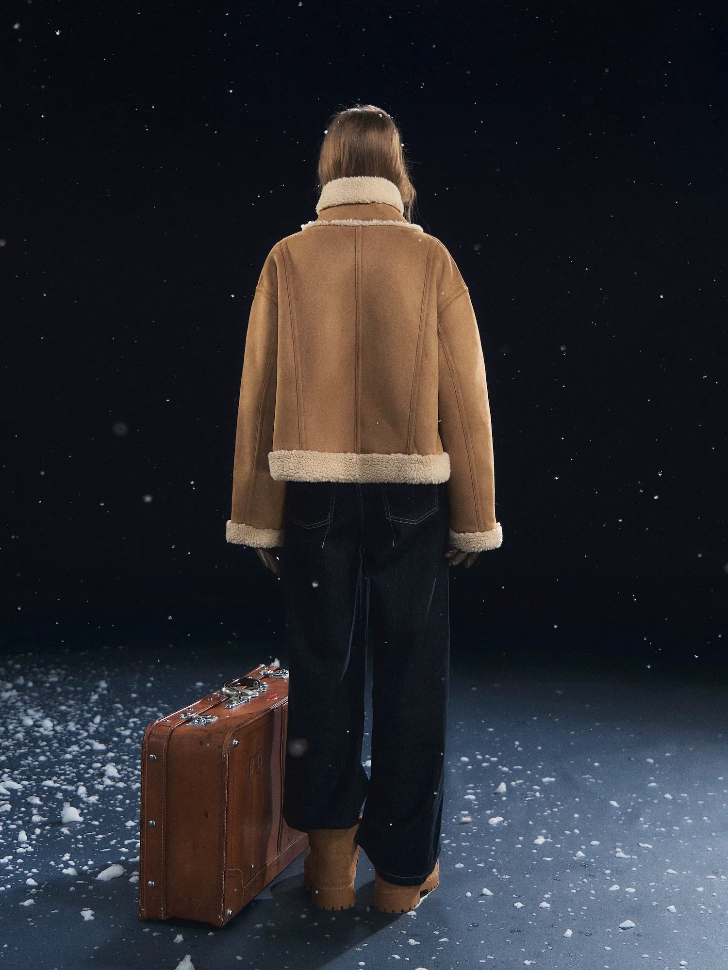 Horn Button Woolen Fur Jacket