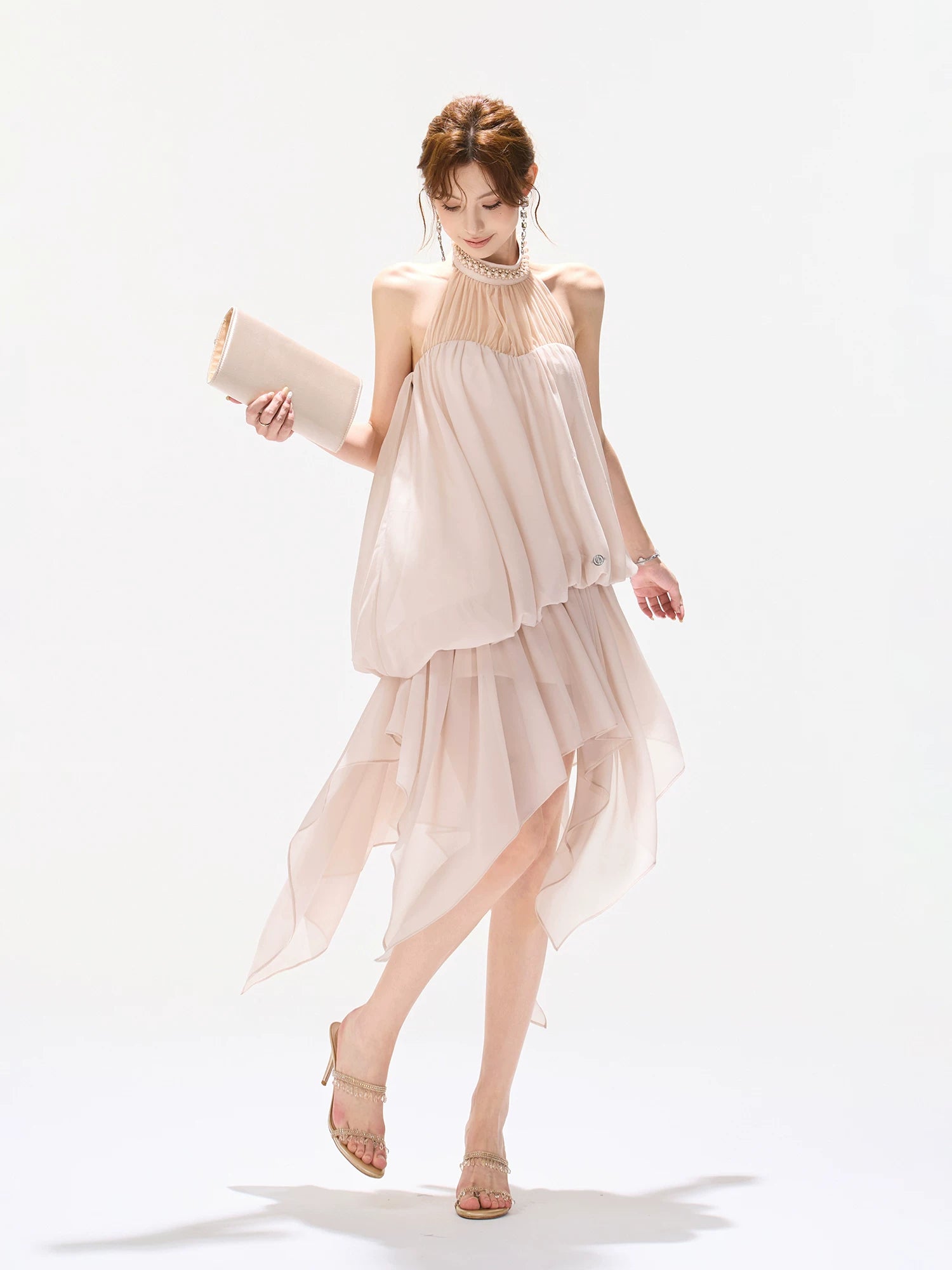 Pink Beaded Halter Dress
