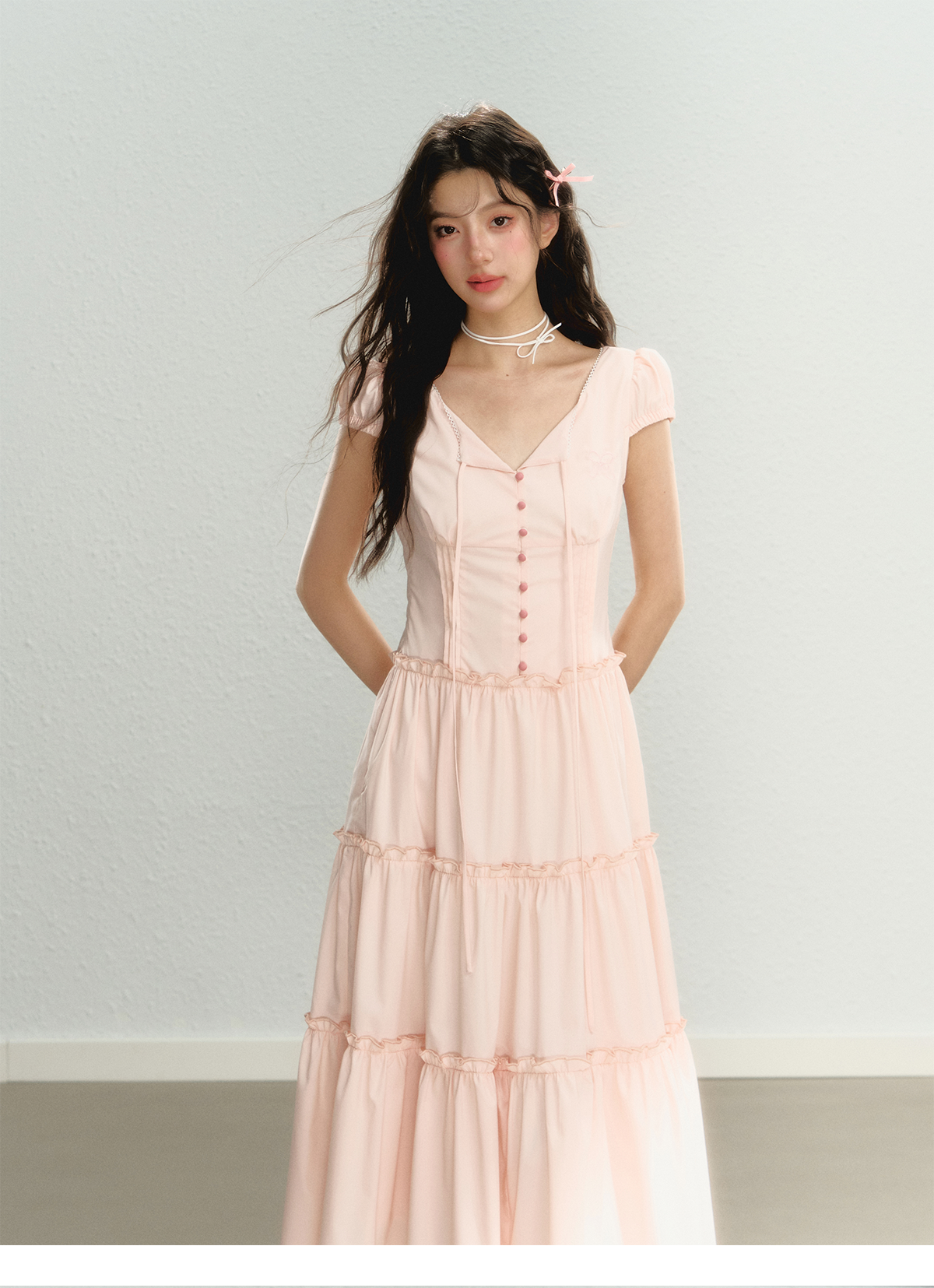 Pink Waist Belted Midi Dress