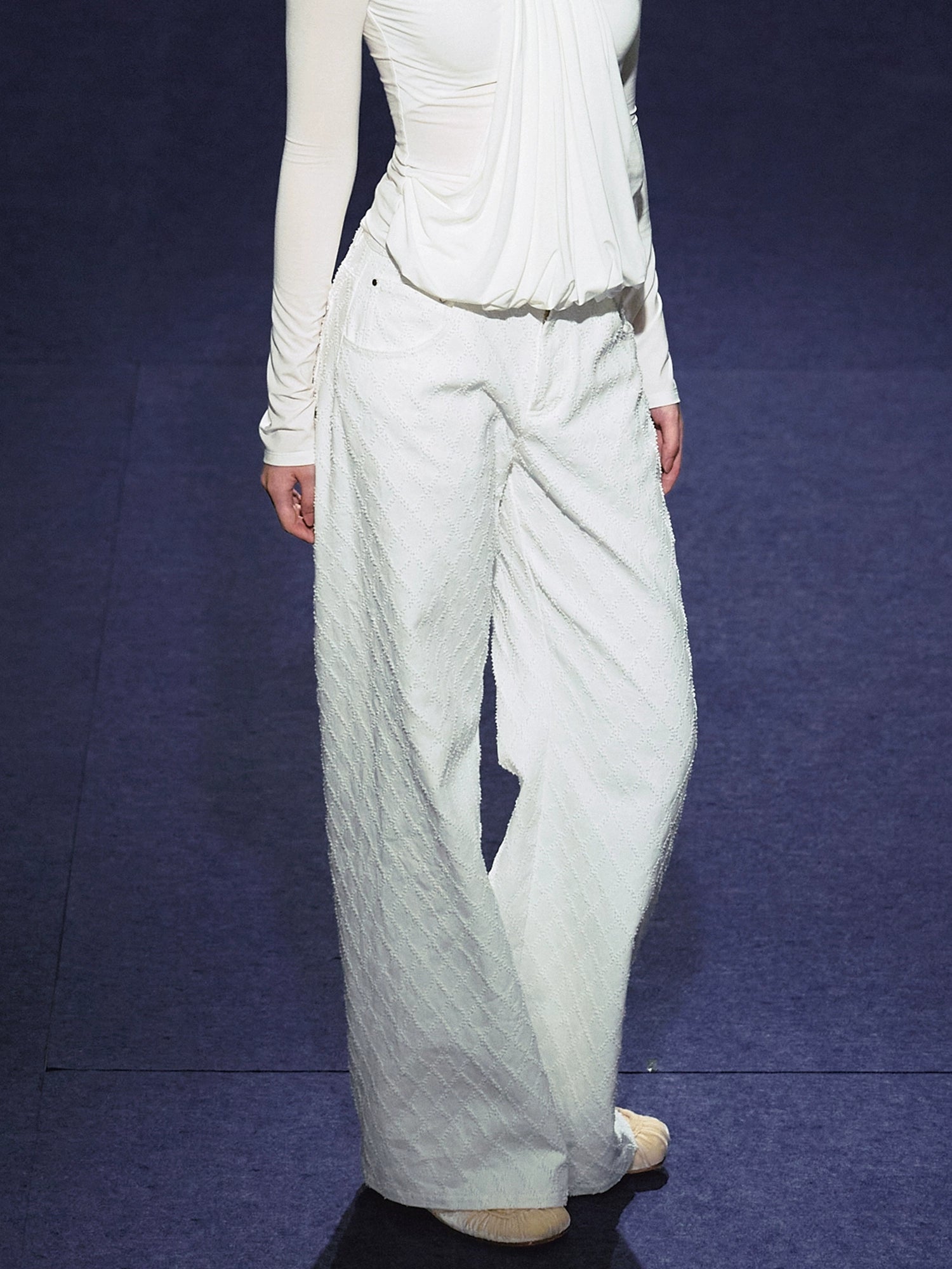 Double-Button Diamond Check Straight-Leg Pants