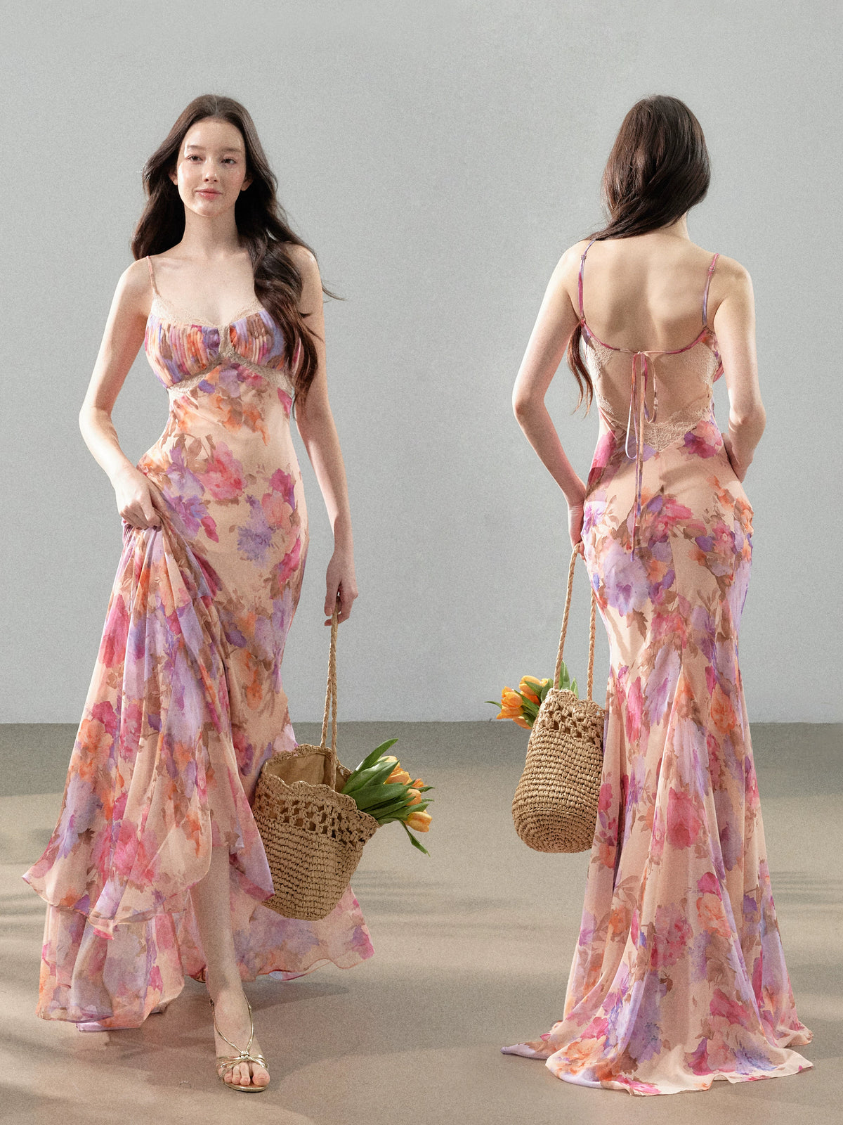 Printed Chiffon Fishtail Dress