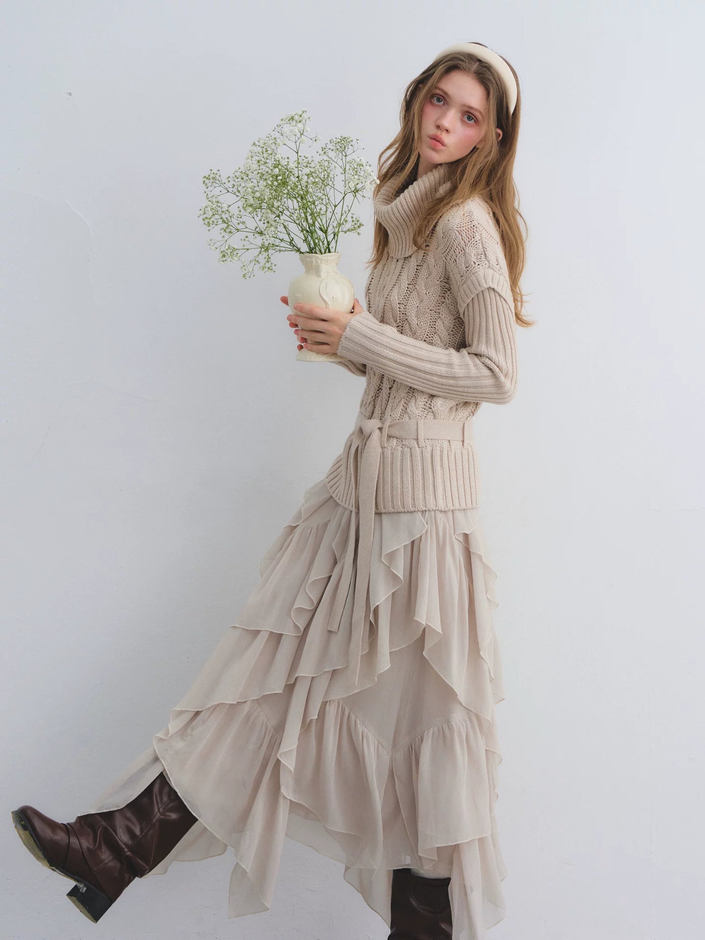 Irregular Ruffle Elastic Waist Chiffon Skirt