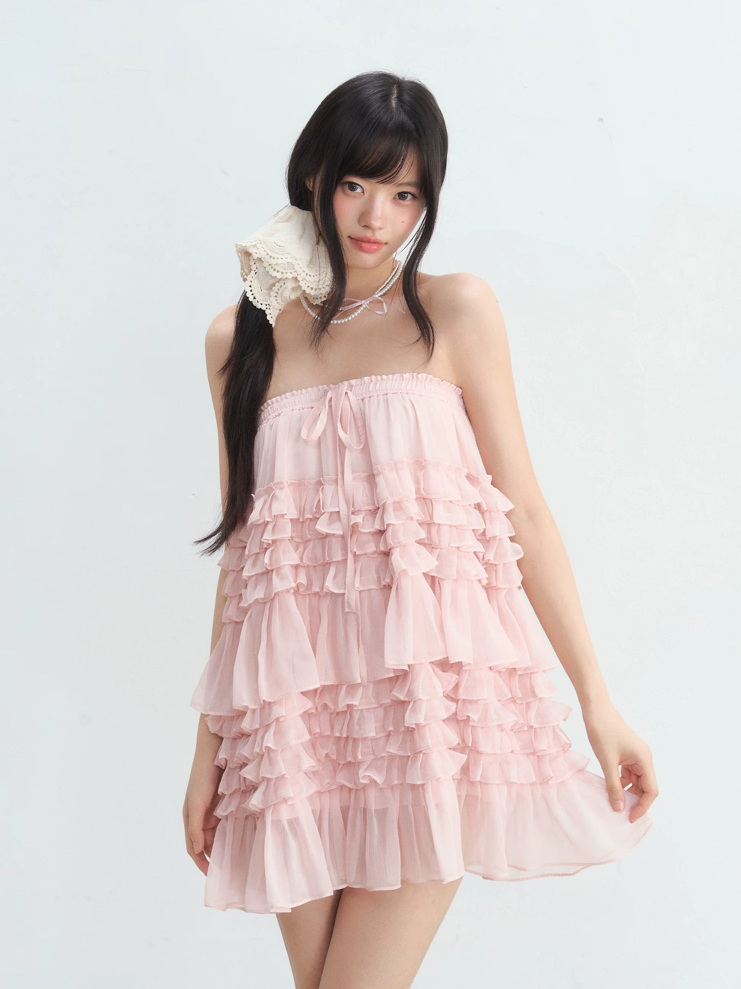 Puff Layered Chiffon Tube Skirt