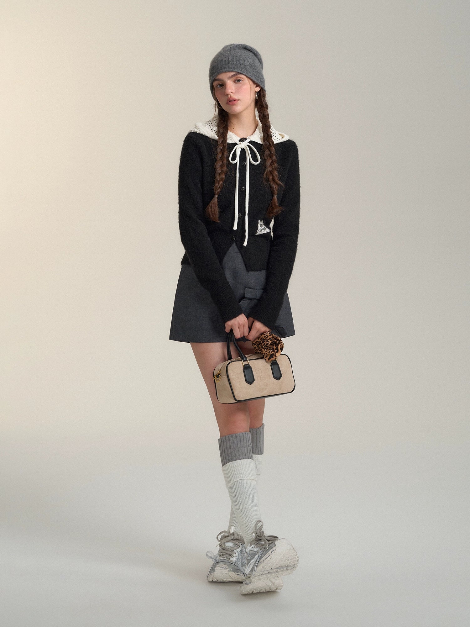 Hollow‑Knit Hooded Cardigan