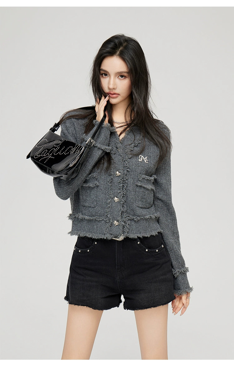 Milk Yellow & Gray V-Neck Knit Cardigan