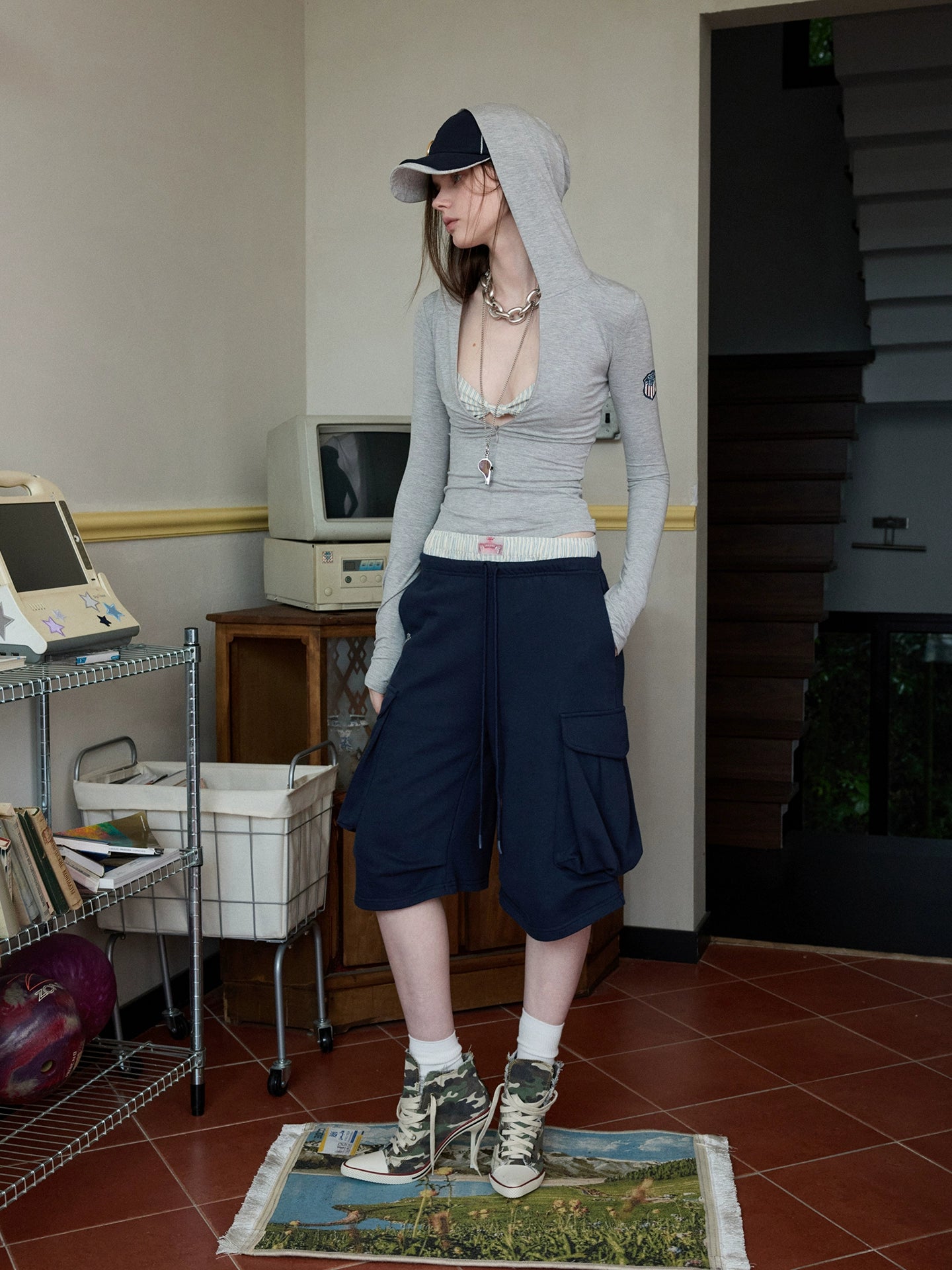 Hooded Zip Slim Long-Sleeve T-shirt