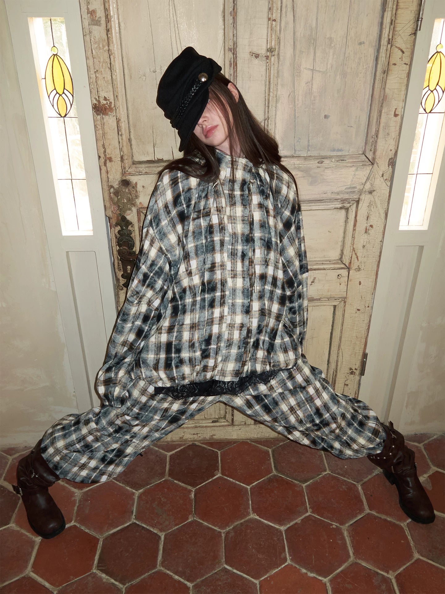 Plaid Crinkle Cargo Pants