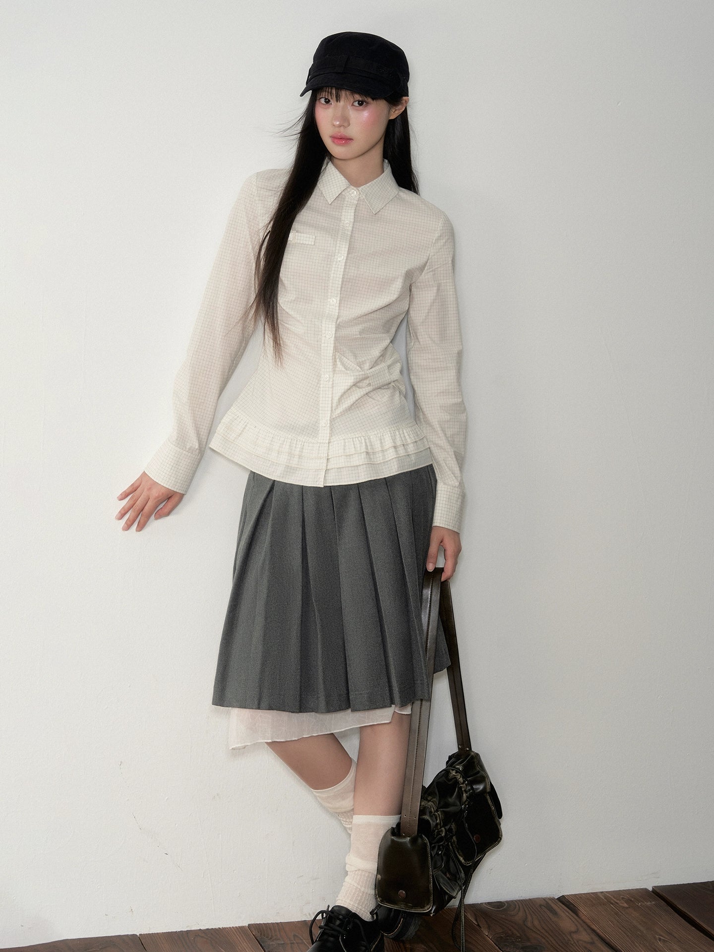 Gray Pleated Double-layer Pleated Skirt