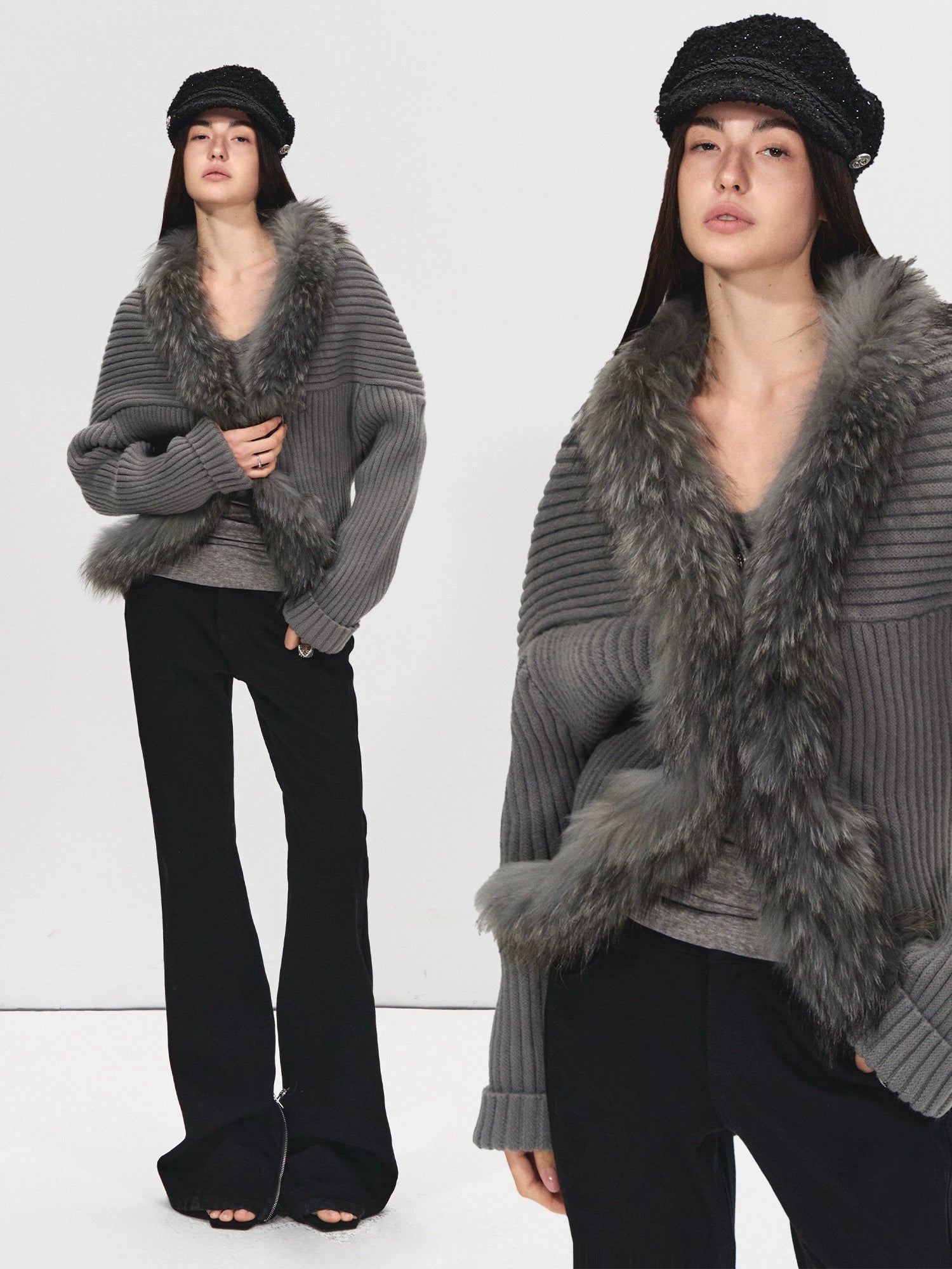 Detachable Collar Batwing Sleeve Cardigan