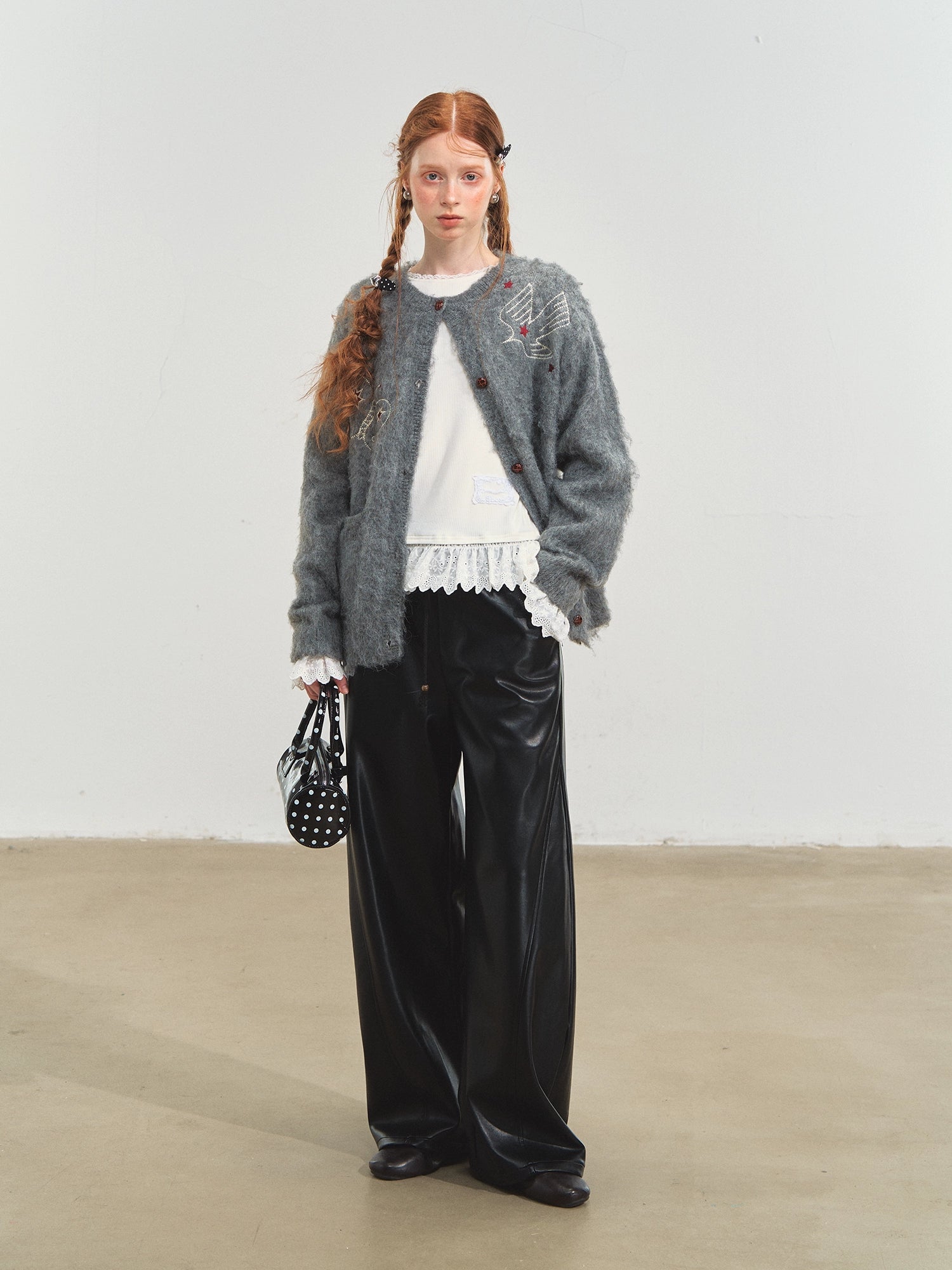 Relaxed Curve-Cut PU Pants