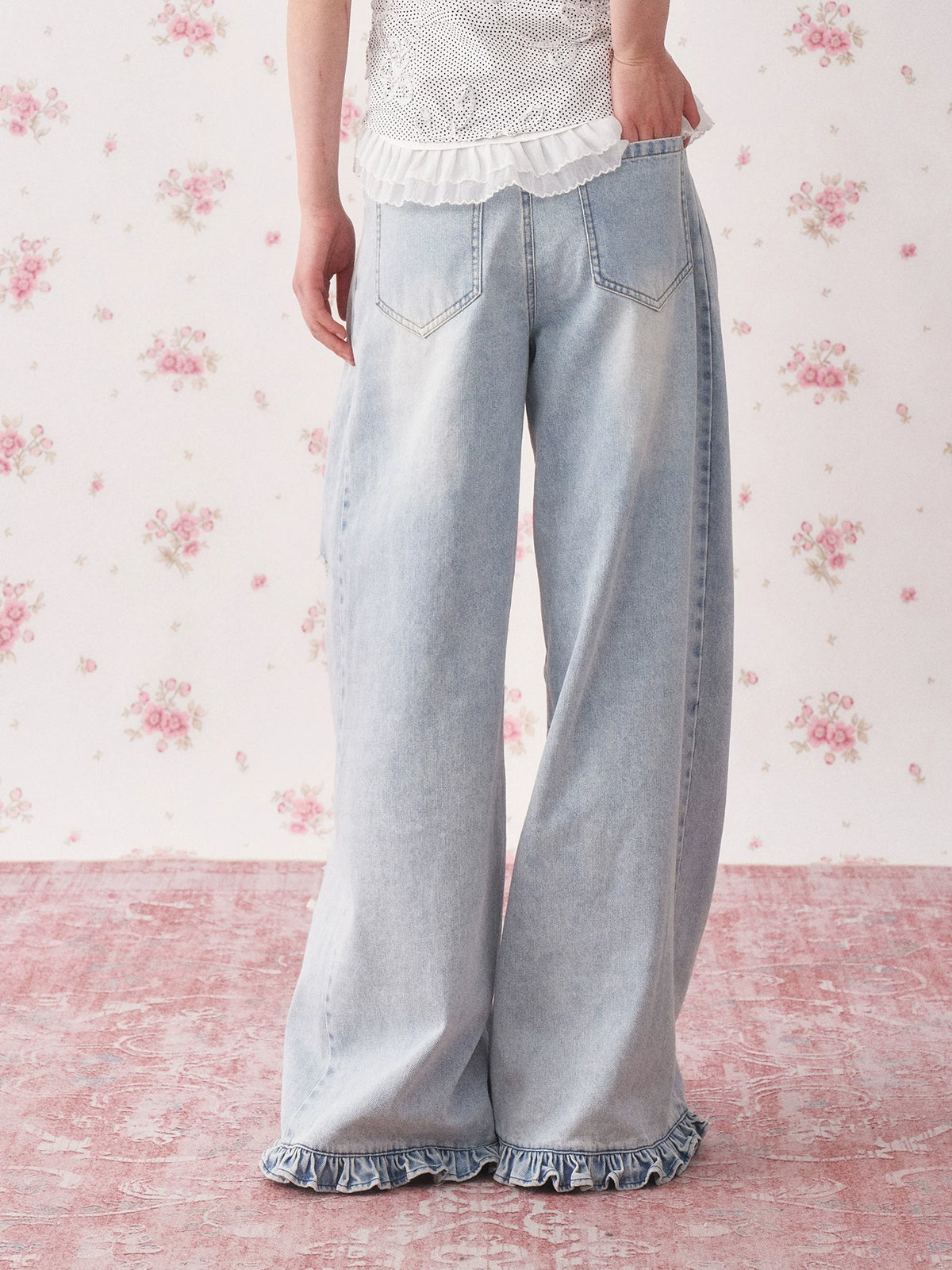 Light Blue Washed Wide Leg Jeans