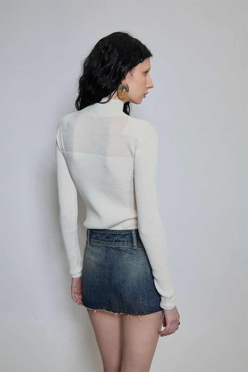 Ivory Cross-Lattice Knitted Sweater