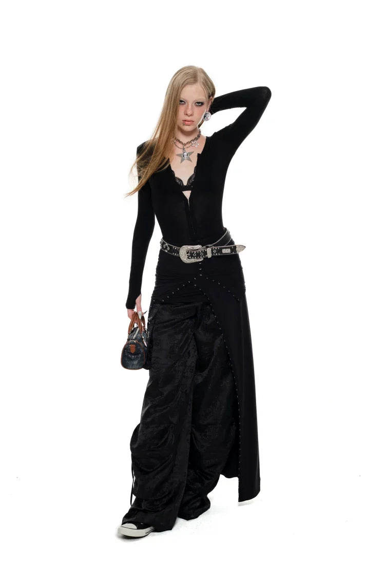 Black & Pink Jacquard Cargo Pants