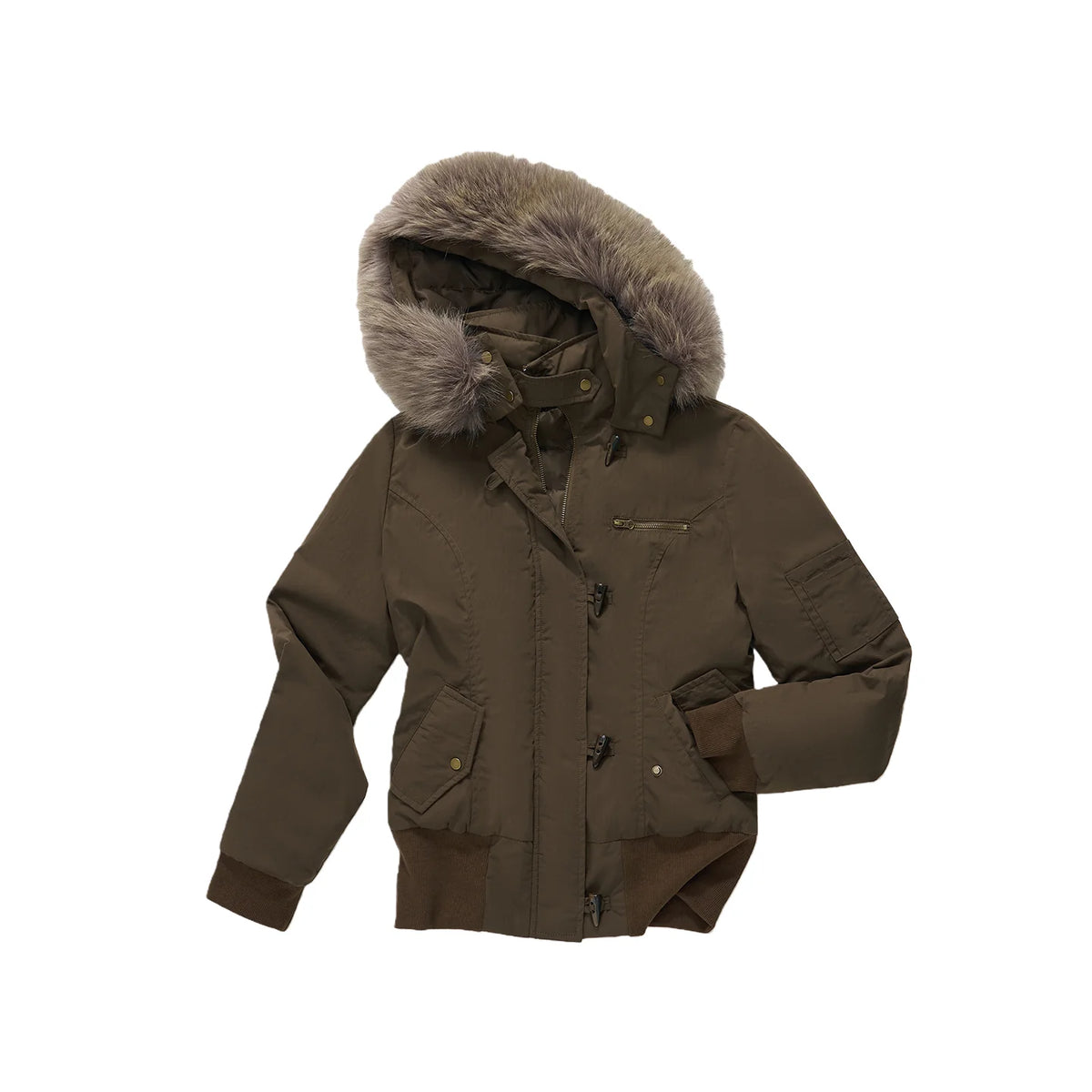 Brown Faux Fur Hooded Toggle Coat