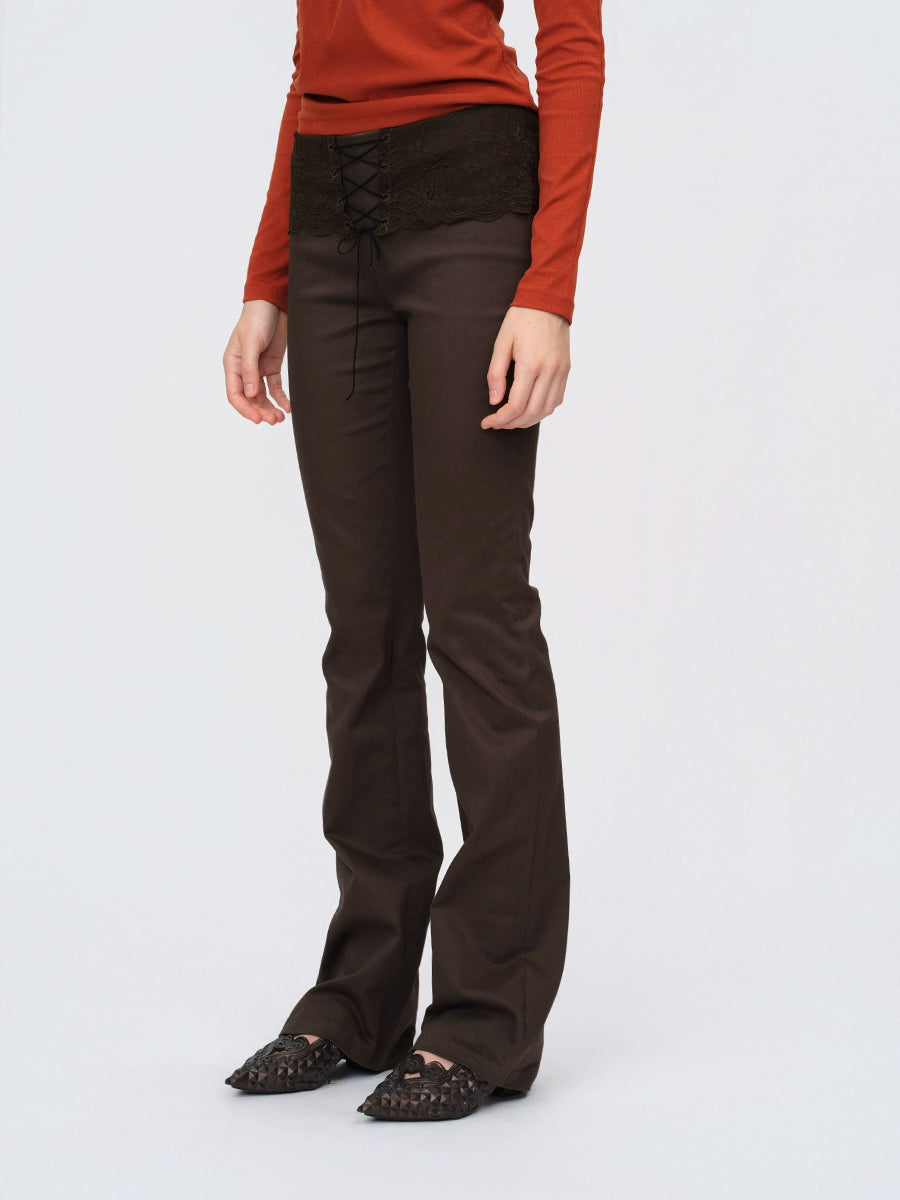 Brown Lace Panel Pants