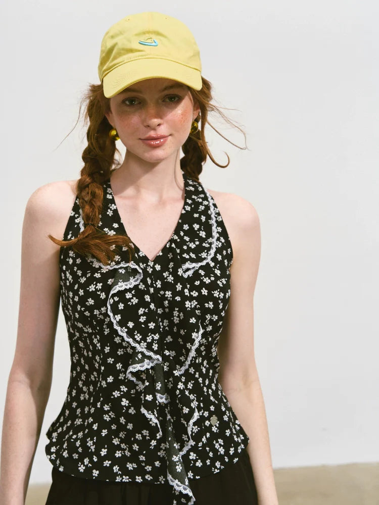 V-Neck Lace Halter Vest