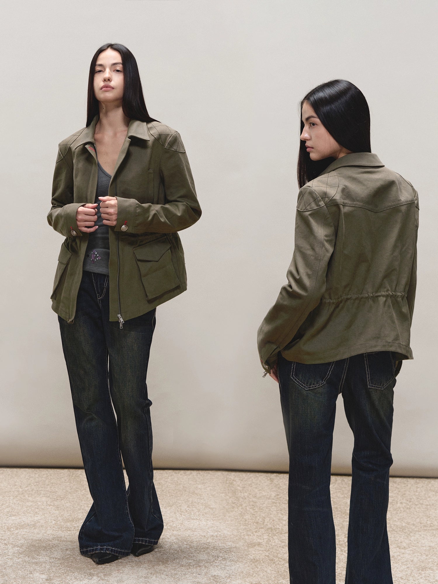 Diamond-Quilt Contrast Hunter Jacket