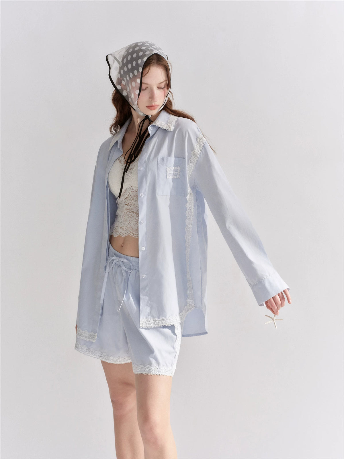 Lace Trim Shirt Set