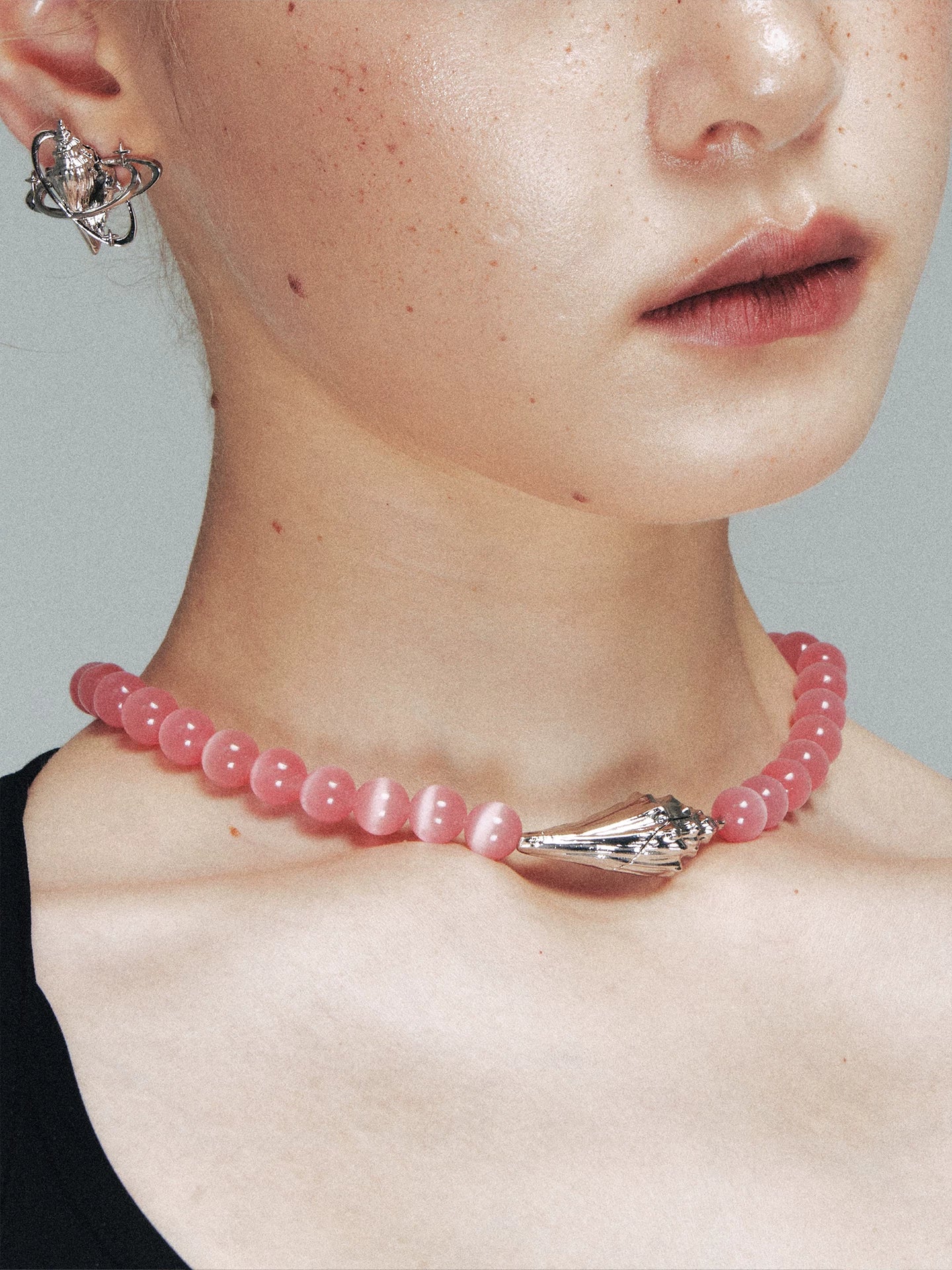 Pink Crystal Seashell Star Choker