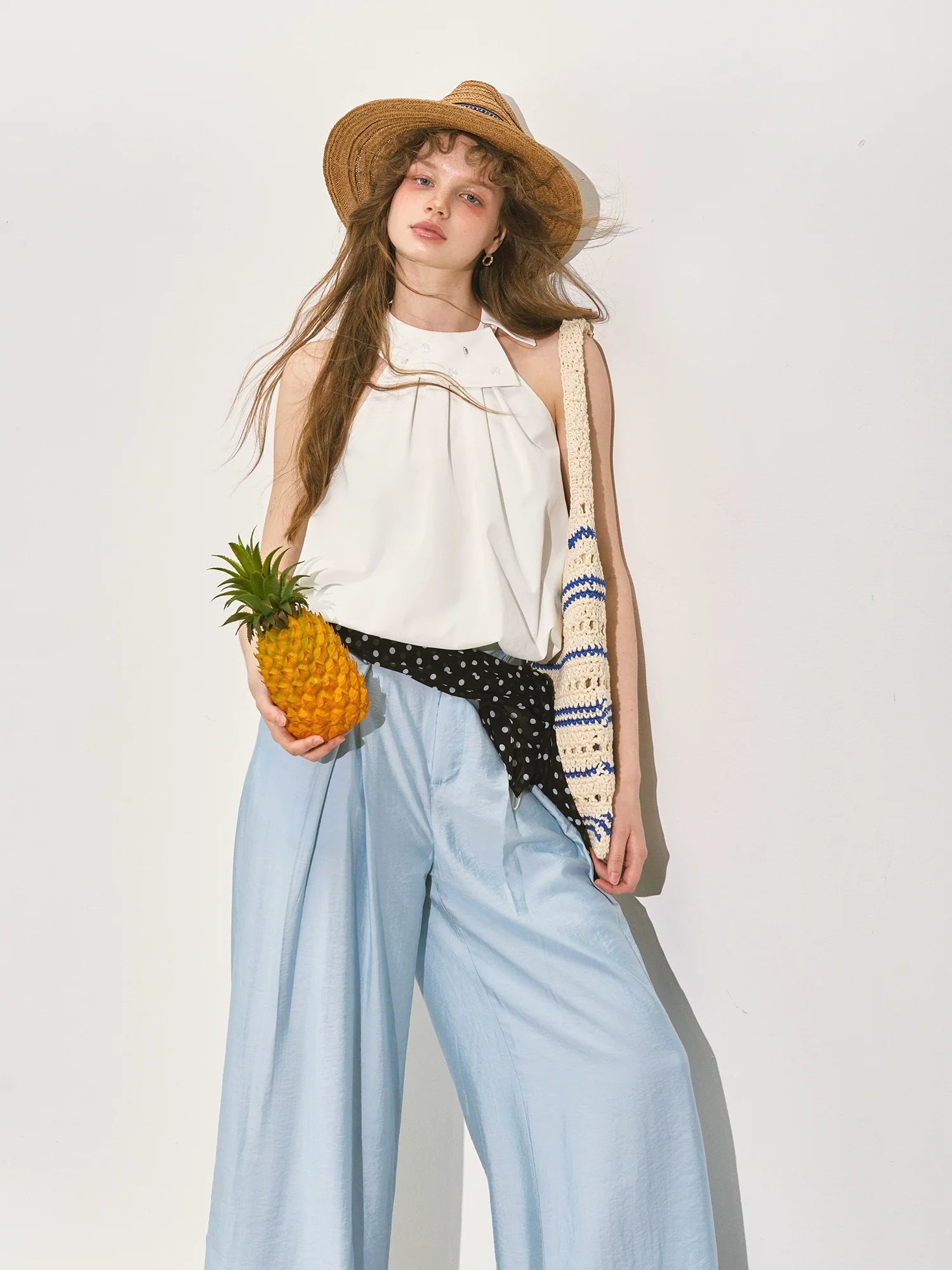 Halter Neck Off-Shoulder Crinkled Sleeveless Top