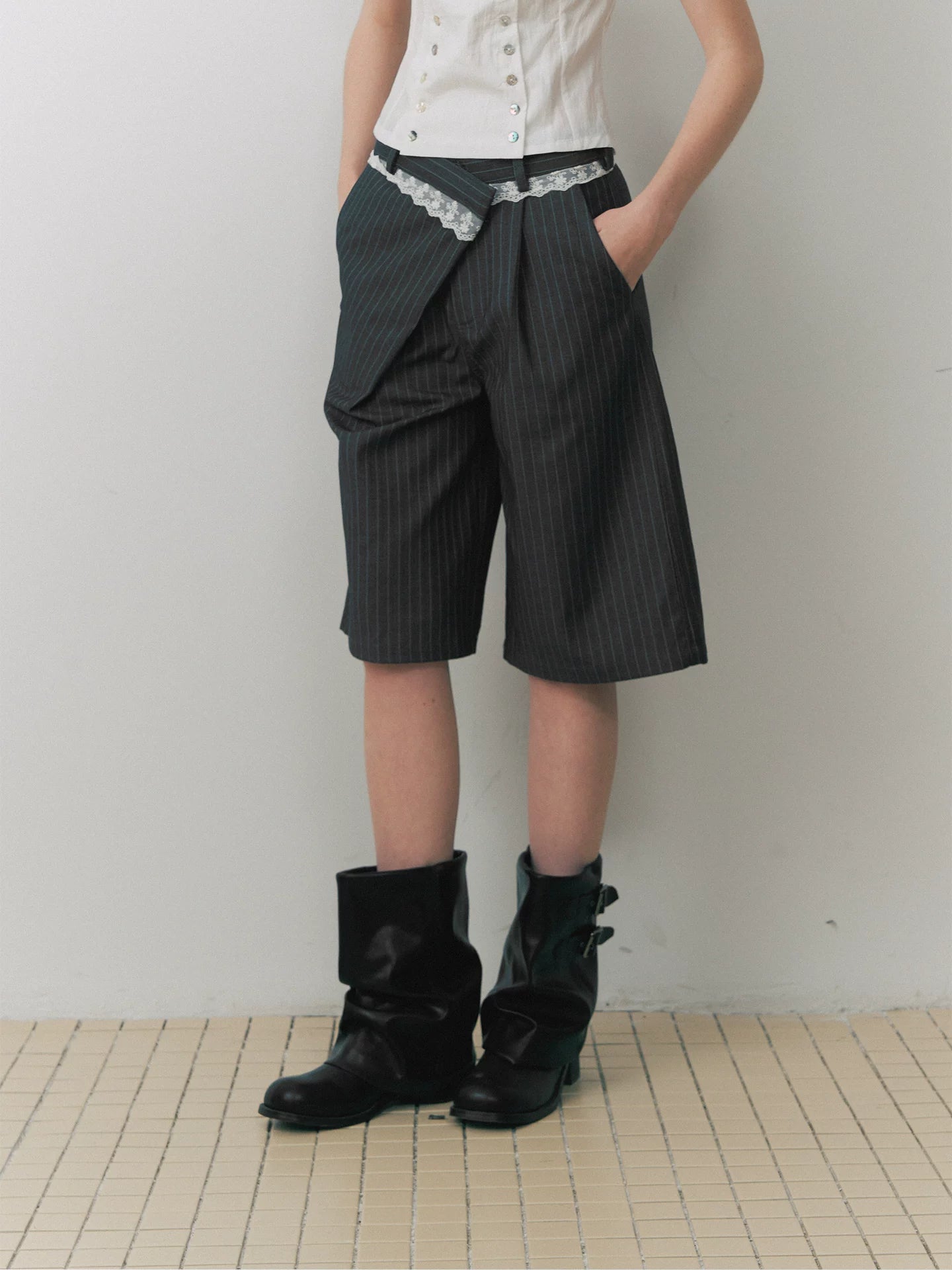 Striped Lace Bermuda Shorts