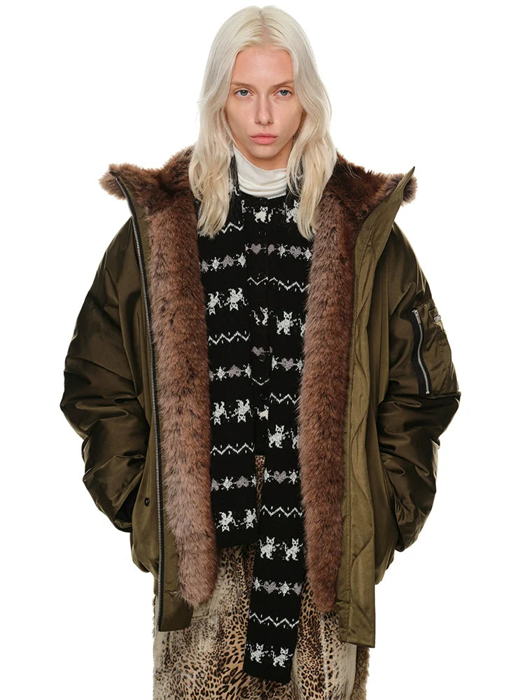 Cat Jacquard Slim-Fit Knit Cardigan & Scarf