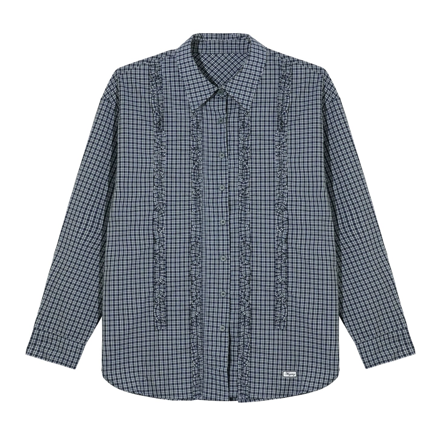 Plaid Ruffle Drawstring Pleated Shirt & Sweatpants Set