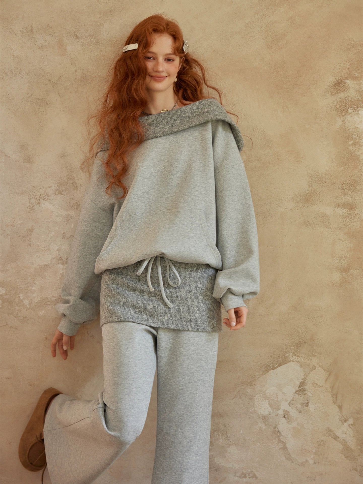 Off-Shoulder Sweatshirt Flared Pants Set