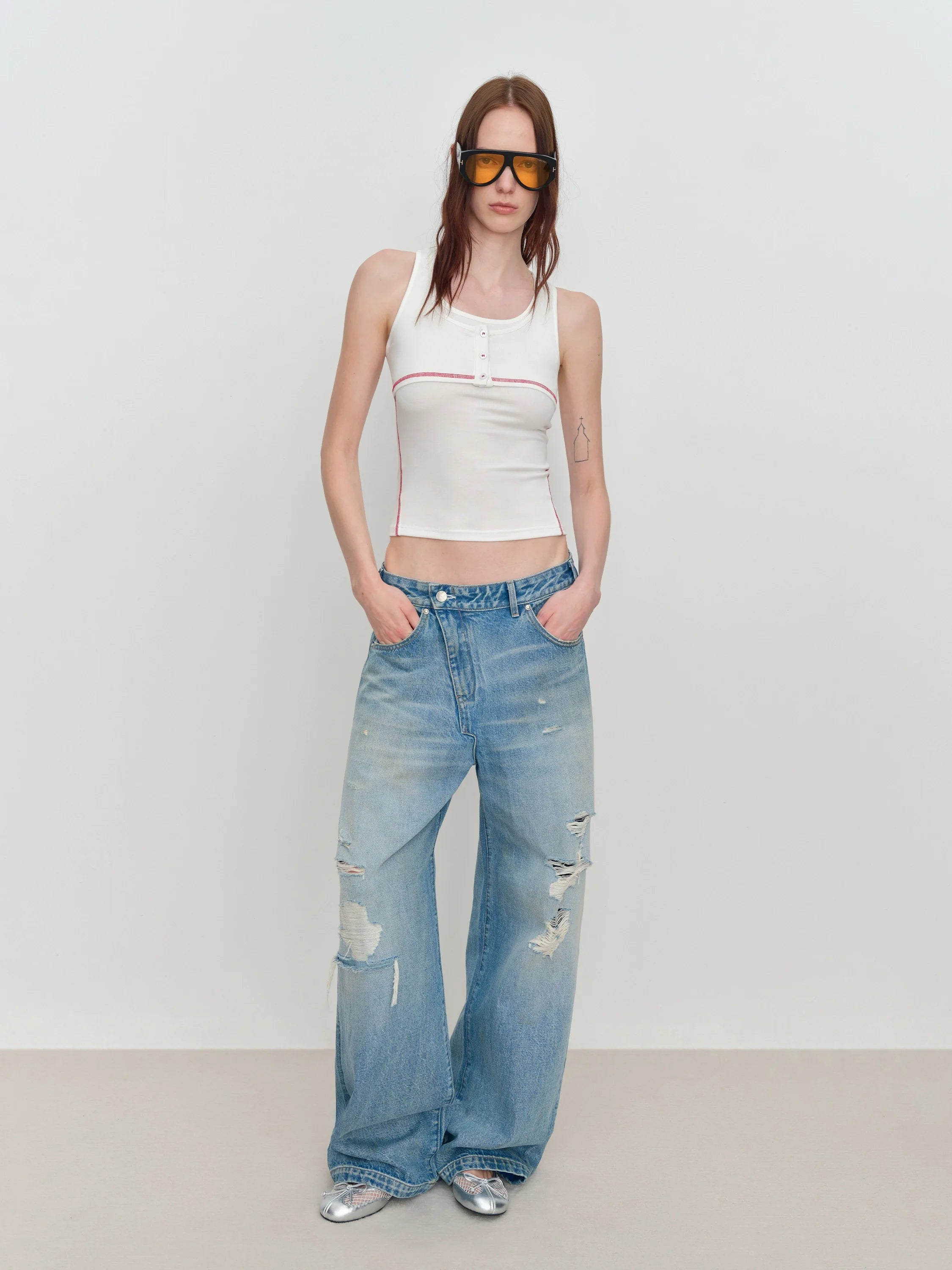 Fake Two-Piece U-Neck Camisole Tank Top