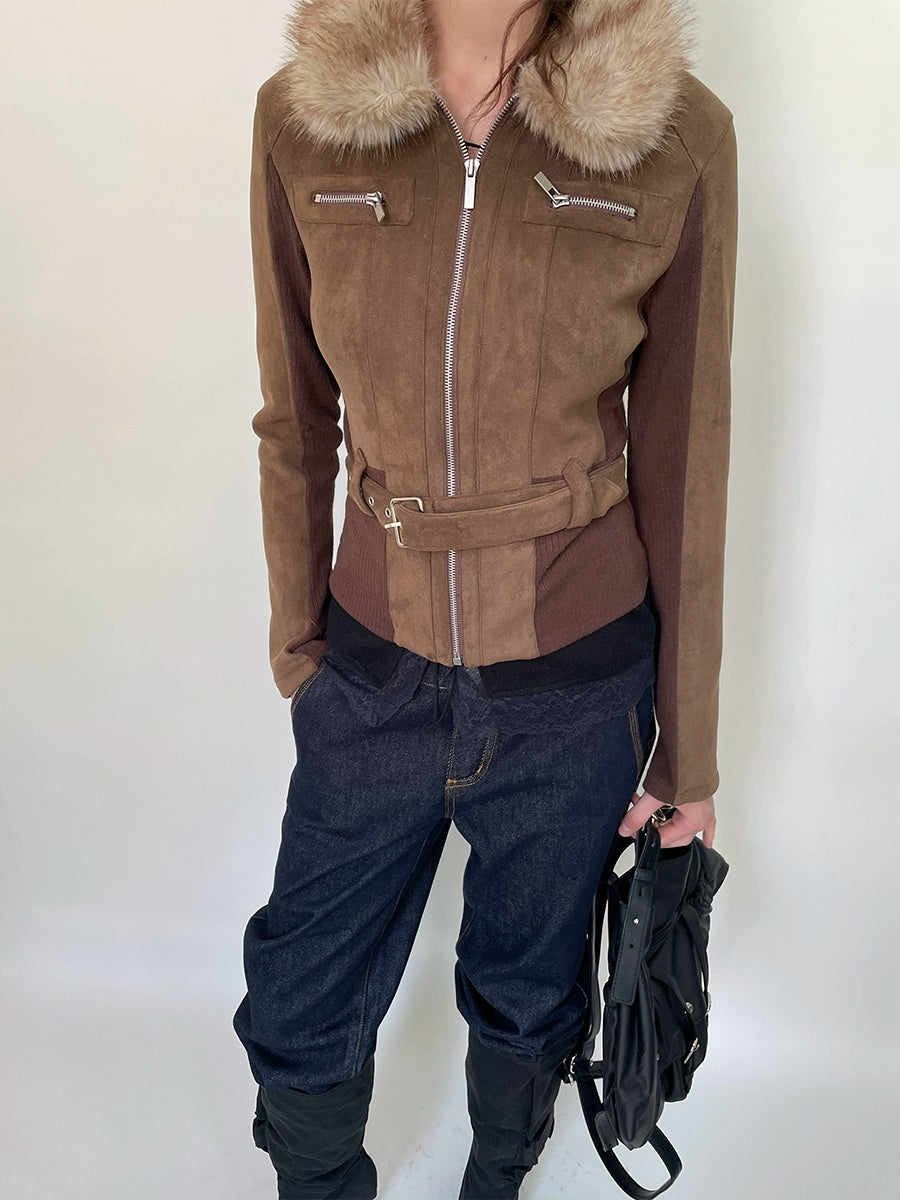 Brown Fur Collar Jacket