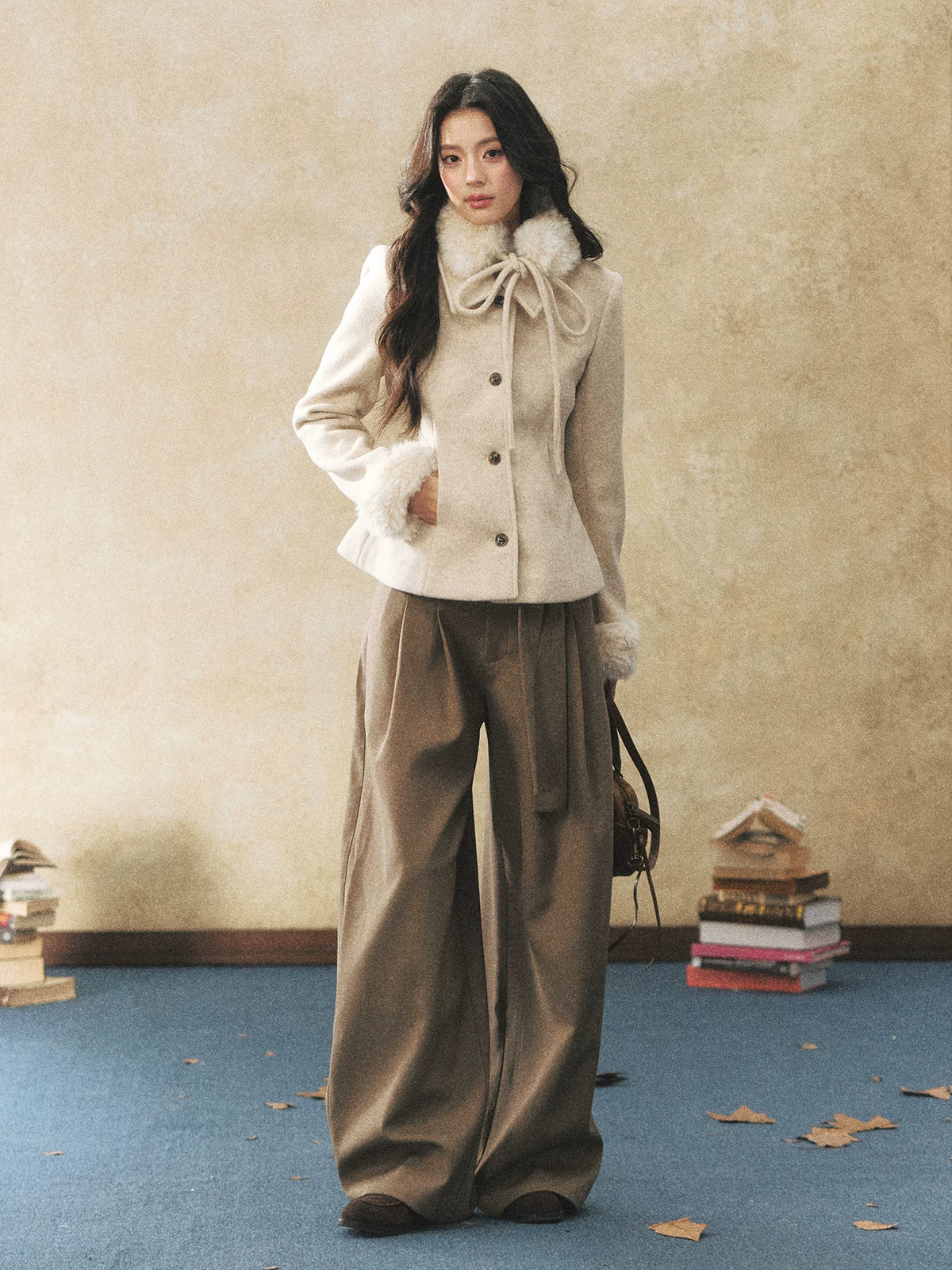 Khaki High Waisted Pleated Wide Leg Pants