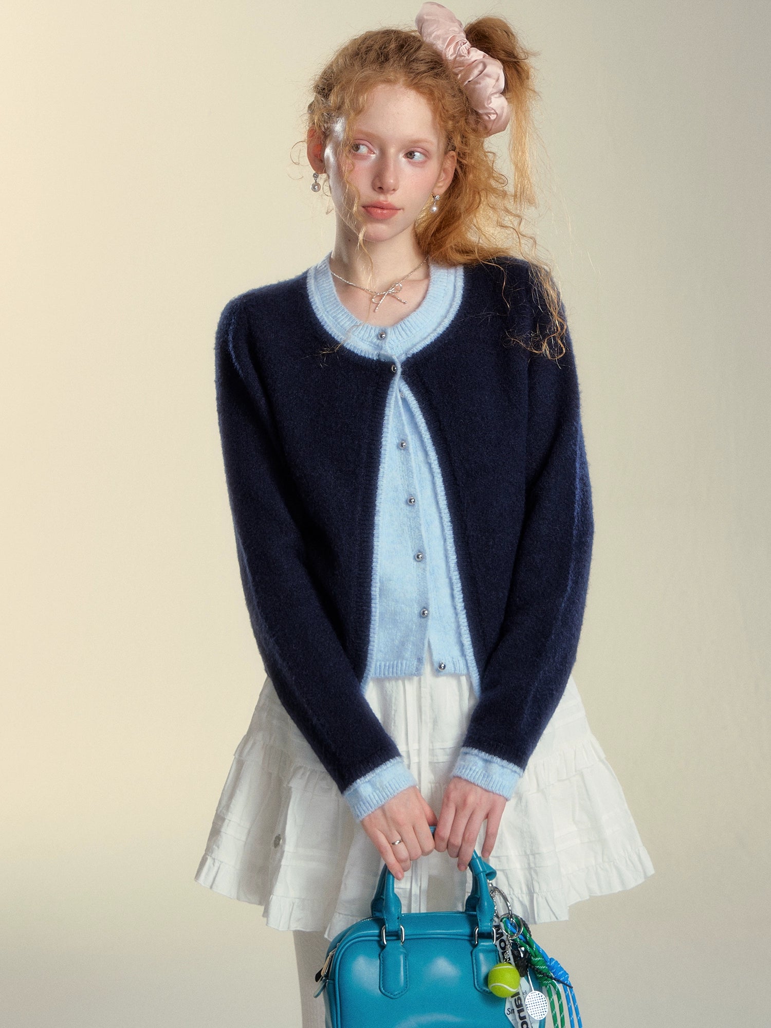 Colorblock Layered Knit Cardigan