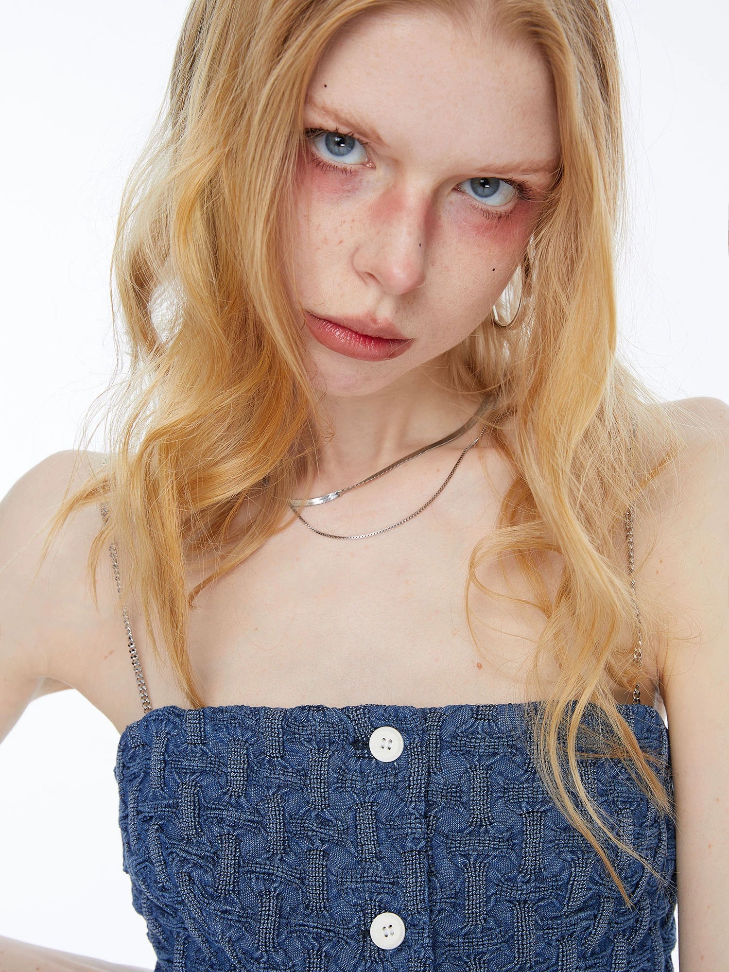 Ruched Denim Bustier Top