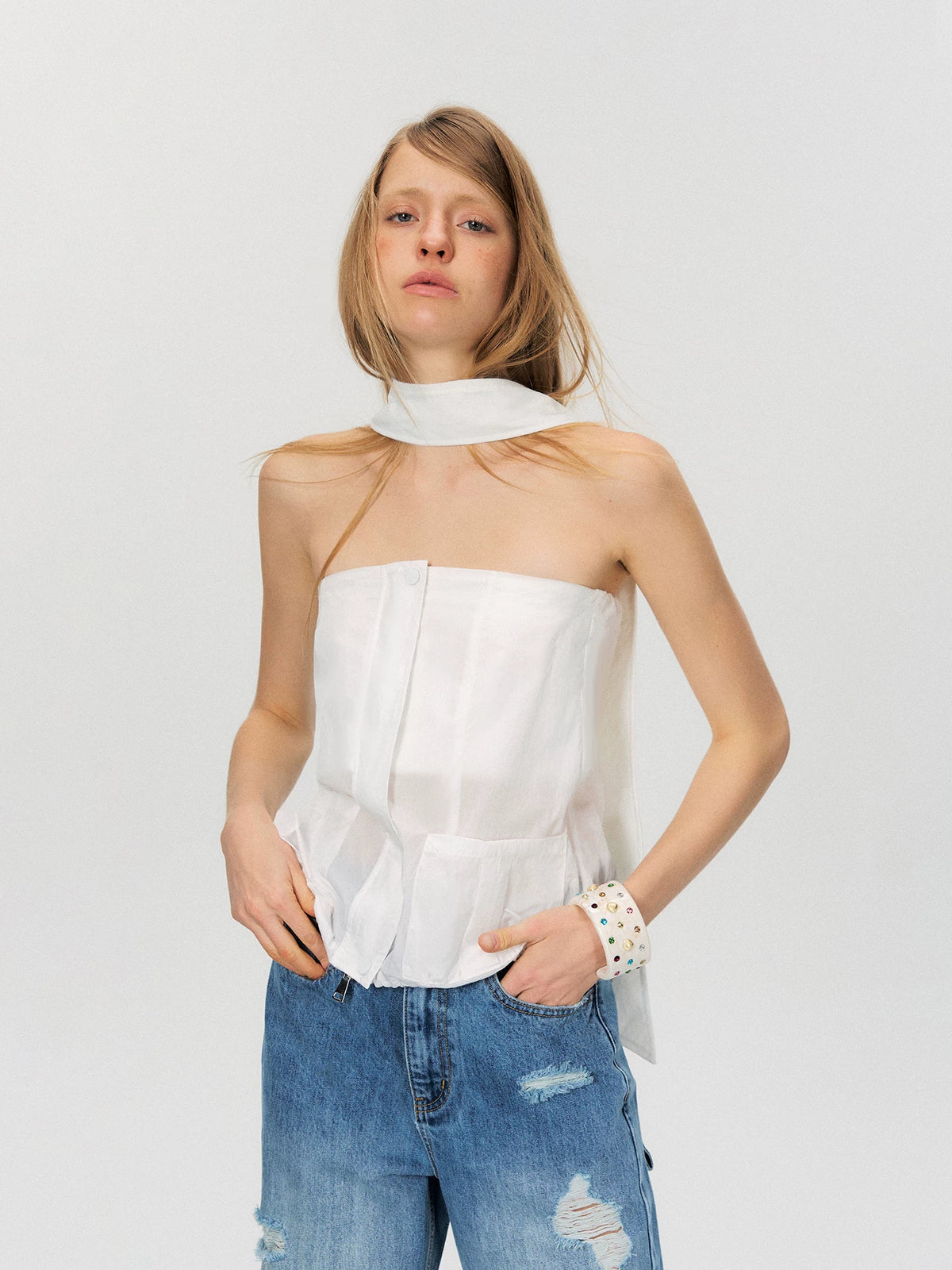 White Utility Bandeau Top