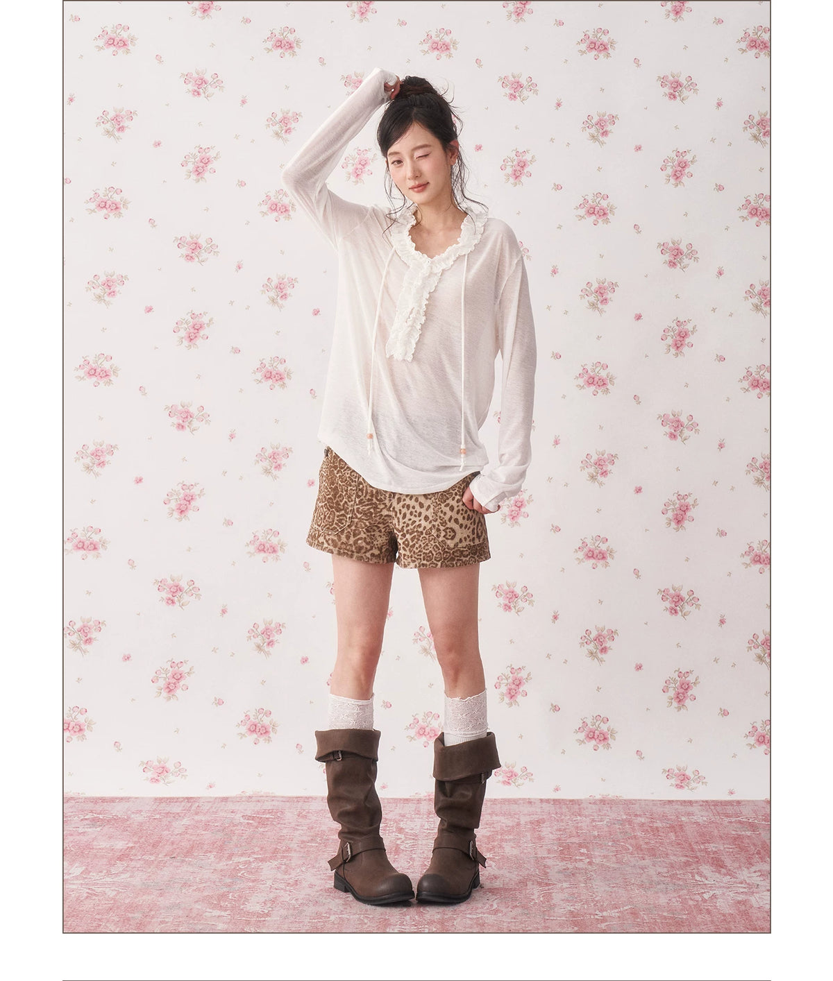 Ruffle Drawstring Knit Top