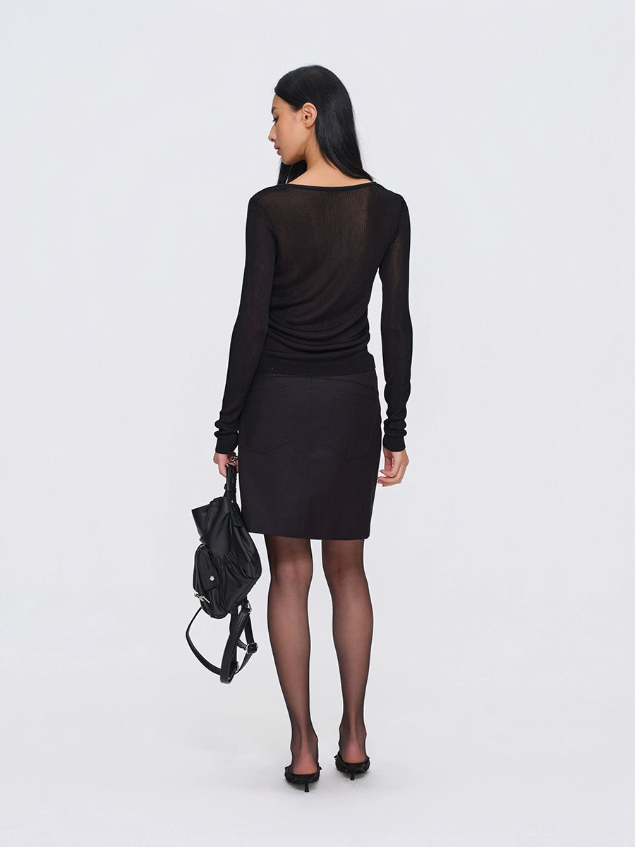 Two-Tone Viscose Hand-Threaded Mock-Layer Sweater