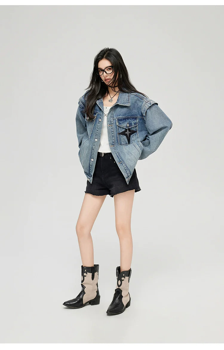 Washed Turn-down Collar Denim Jacket