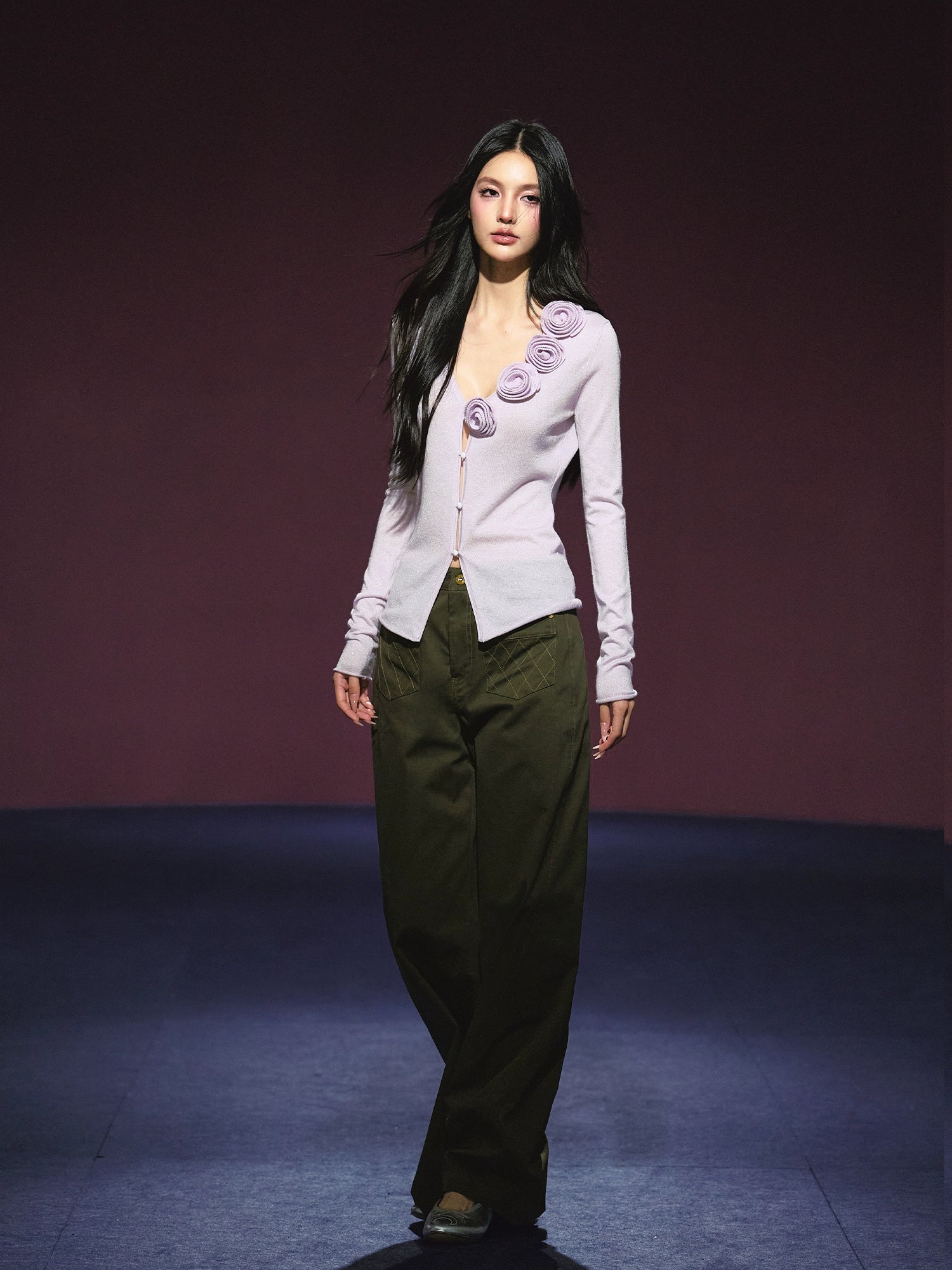 Pocket Diamond Stitching Straight-Leg Pants