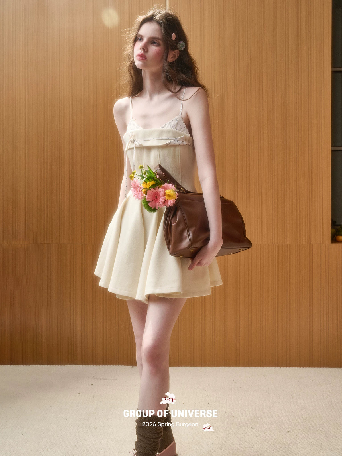 Faux-Layer Wool Slip Dress