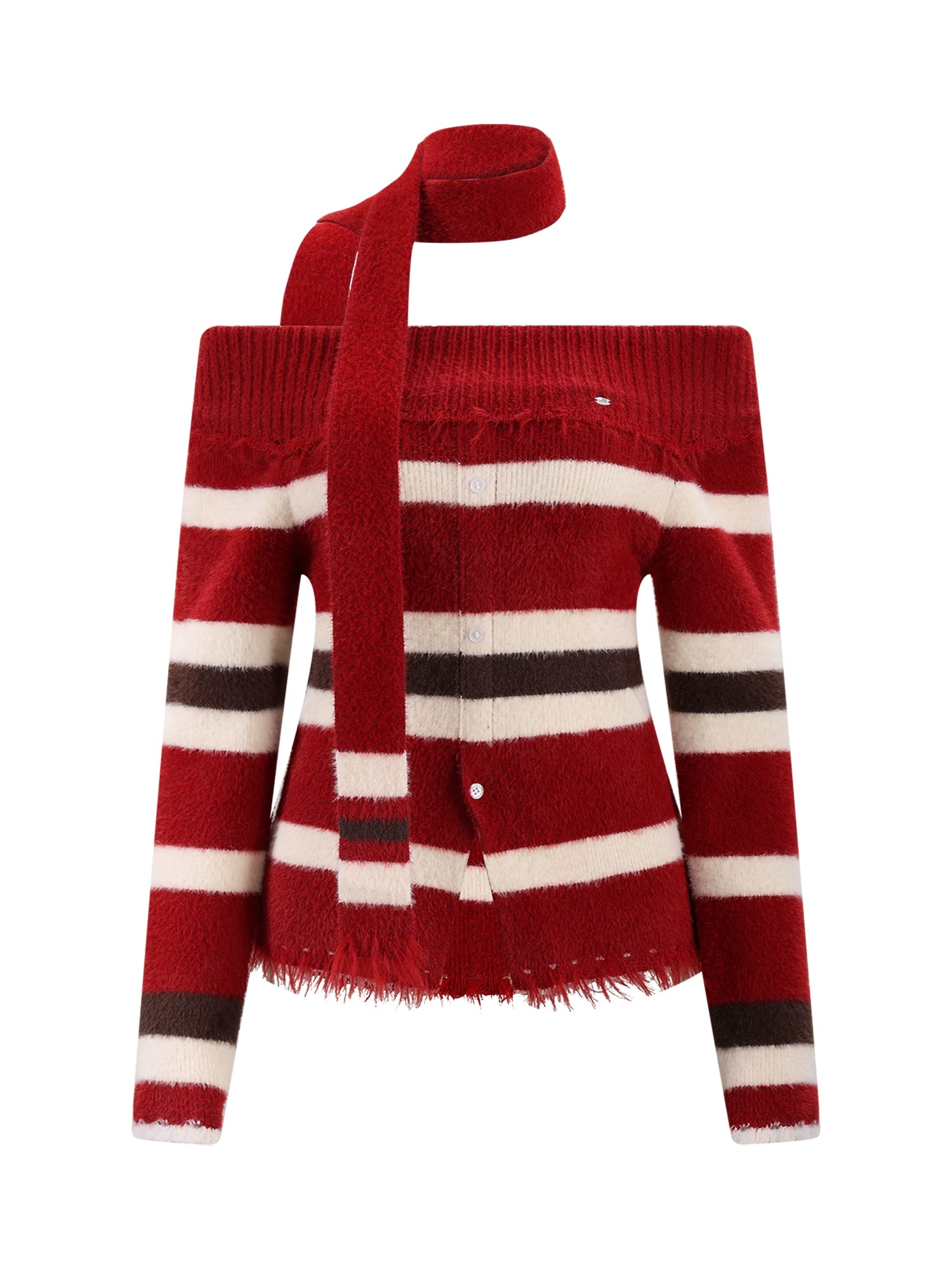 Red Off-Shoulder Contrast Stripe Knit Top