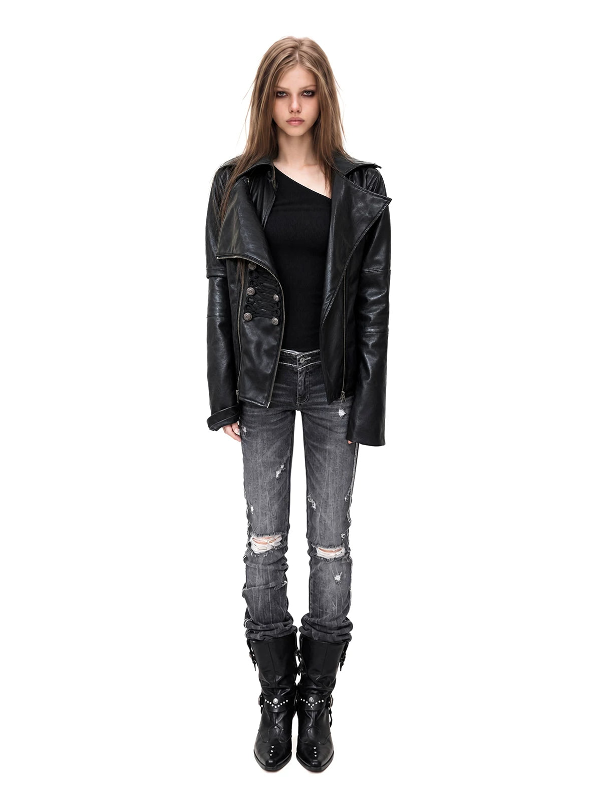 Napoleon Double Zipper Faux Leather Jacket