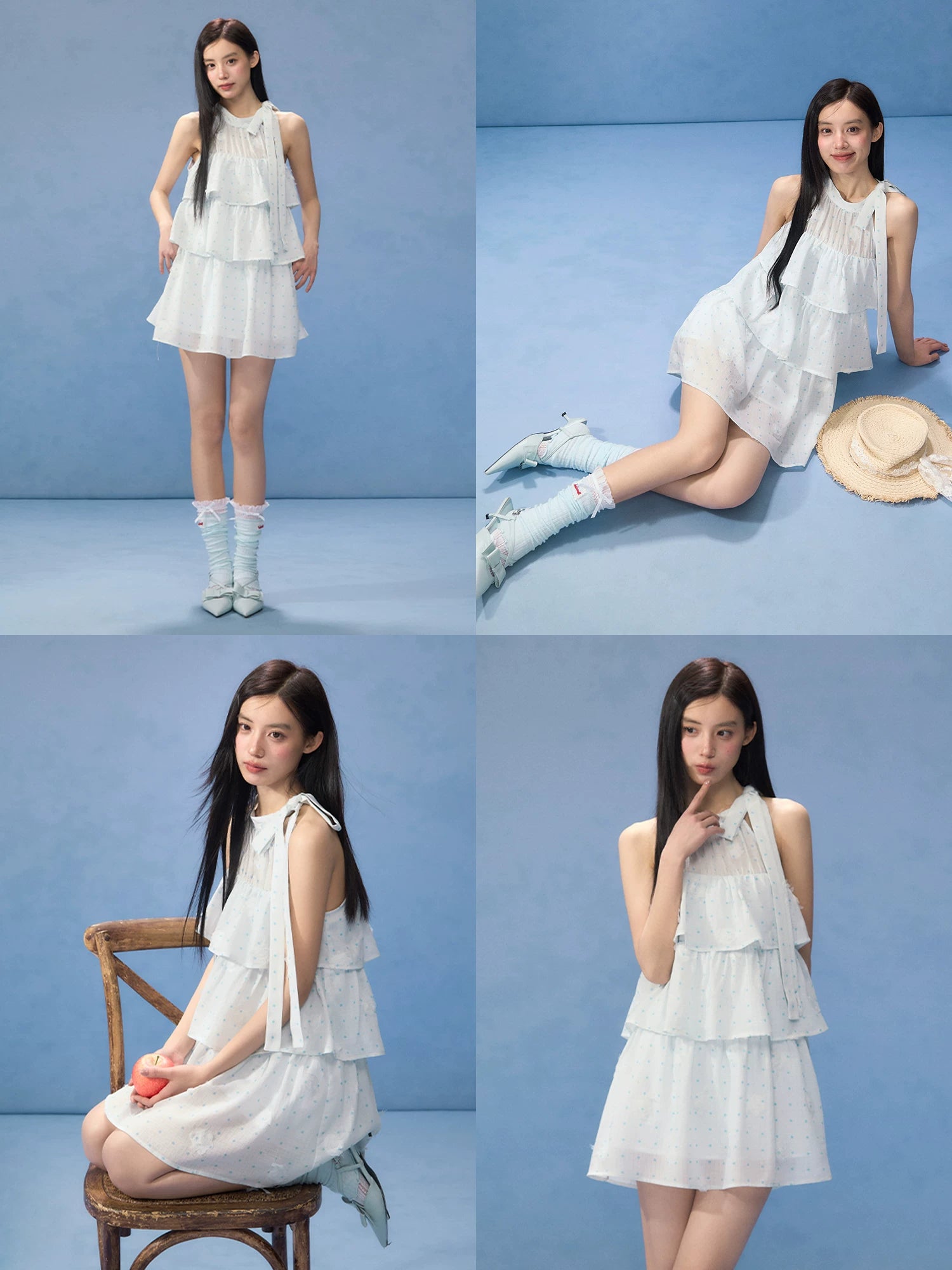 Light Blue Polka Dot Halter Dress