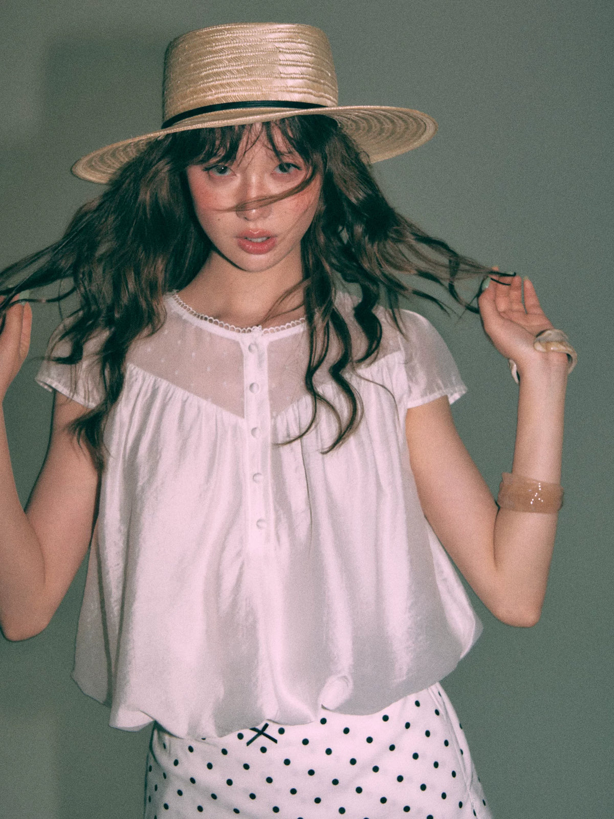 French Crewneck Puff Hem Top