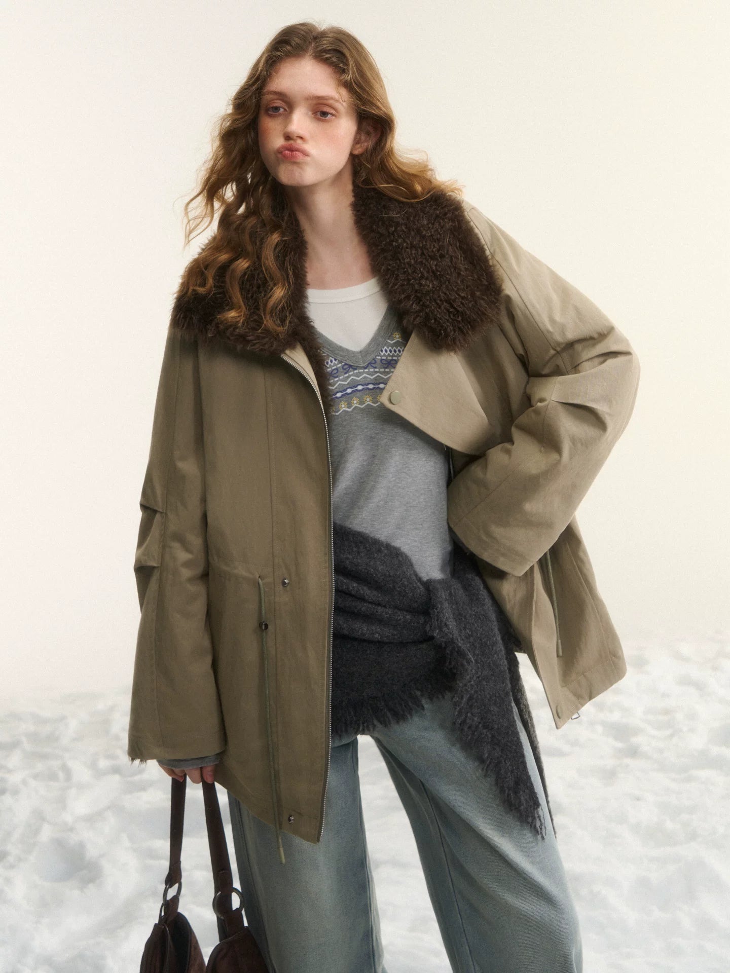 Fur Collar Drawstring Parka
